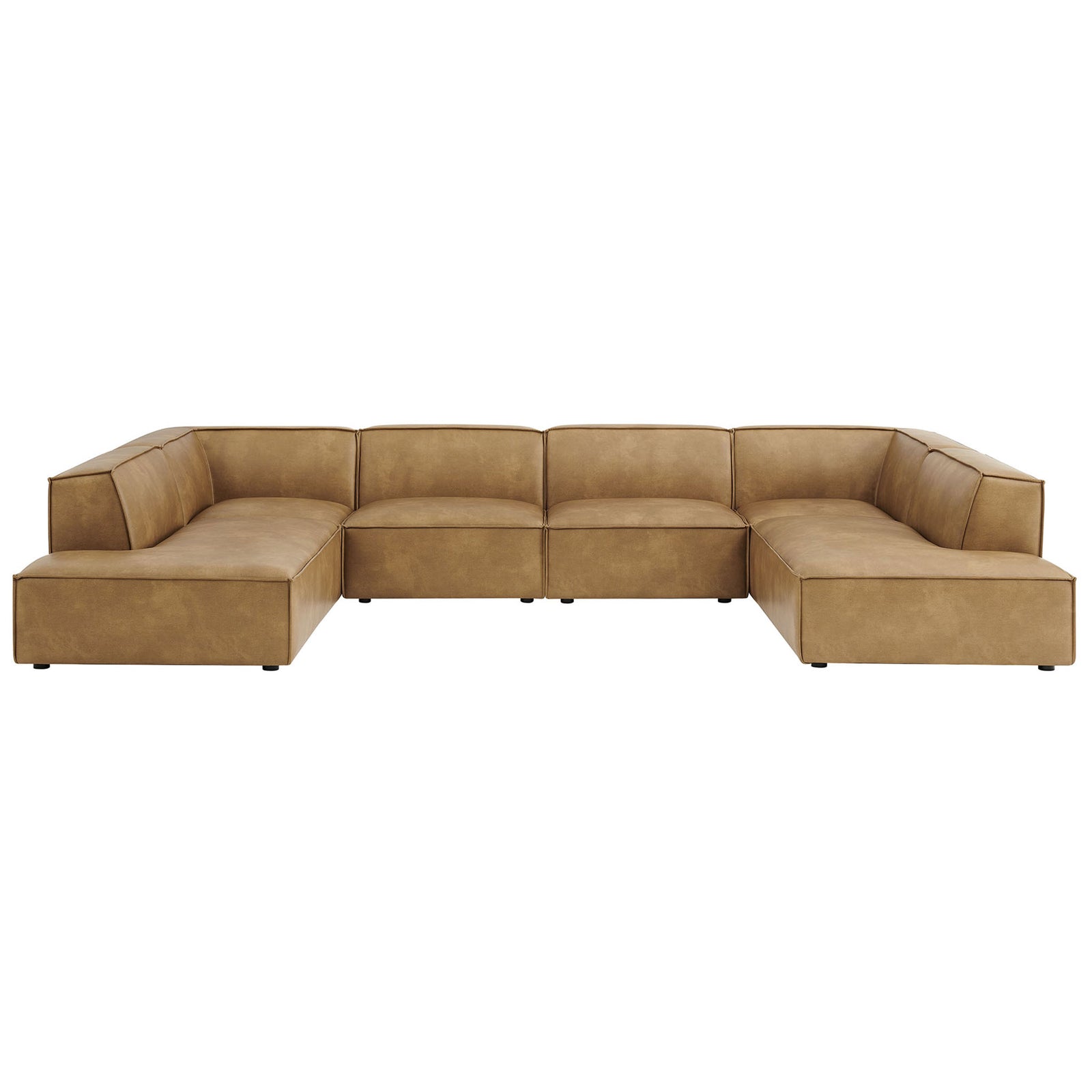 U-shaped toast vegan leather sectional with low seats and clean modern modular lines || EEI-7416-TST || front_studio