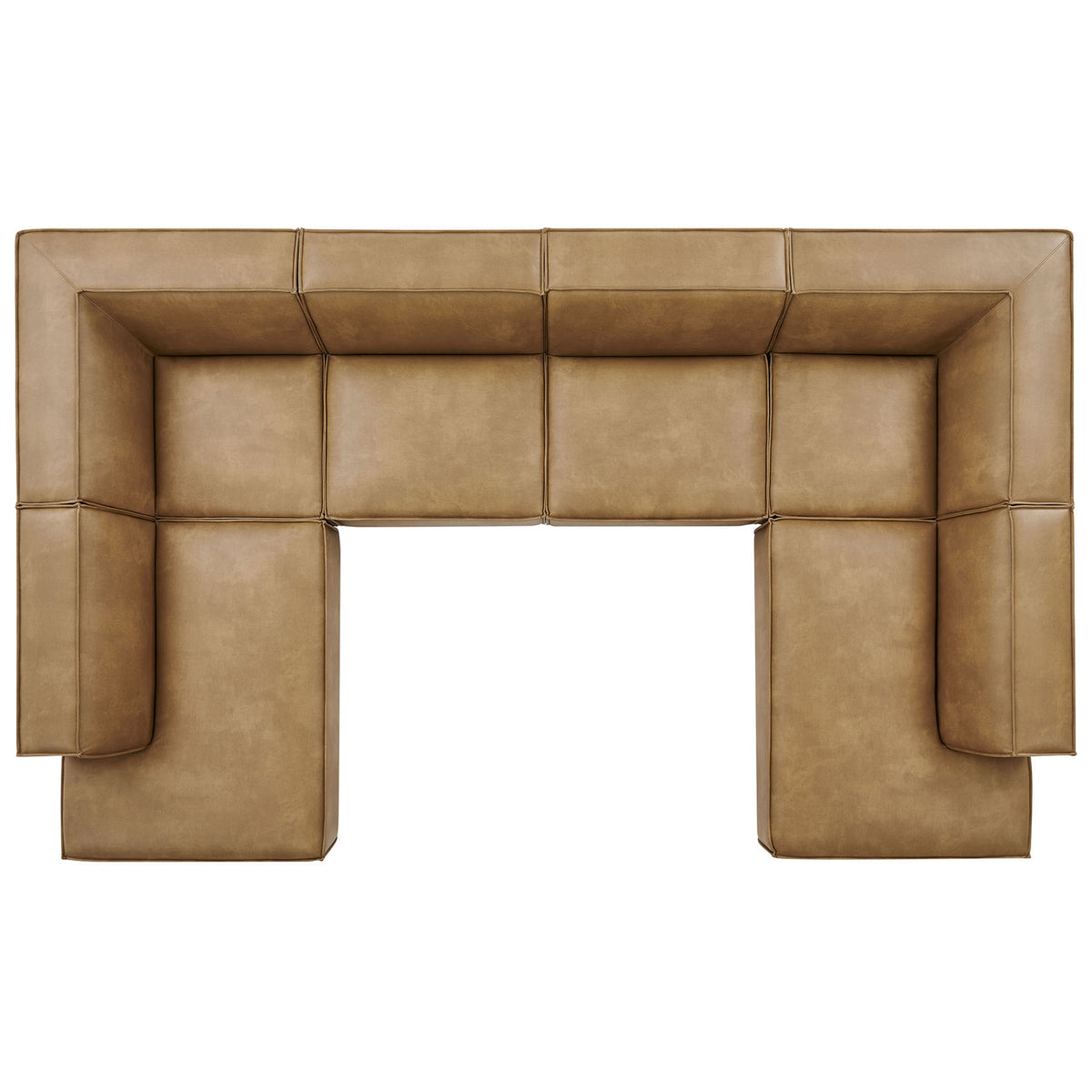 Six-piece toast vegan leather modular sectional arranged in a seamless U-shaped configuration || EEI-7416-TST || top_studio