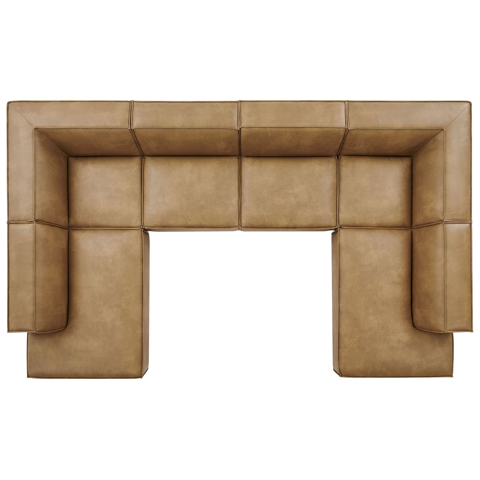 Six-piece toast vegan leather modular sectional arranged in a seamless U-shaped configuration || EEI-7416-TST || top_studio
