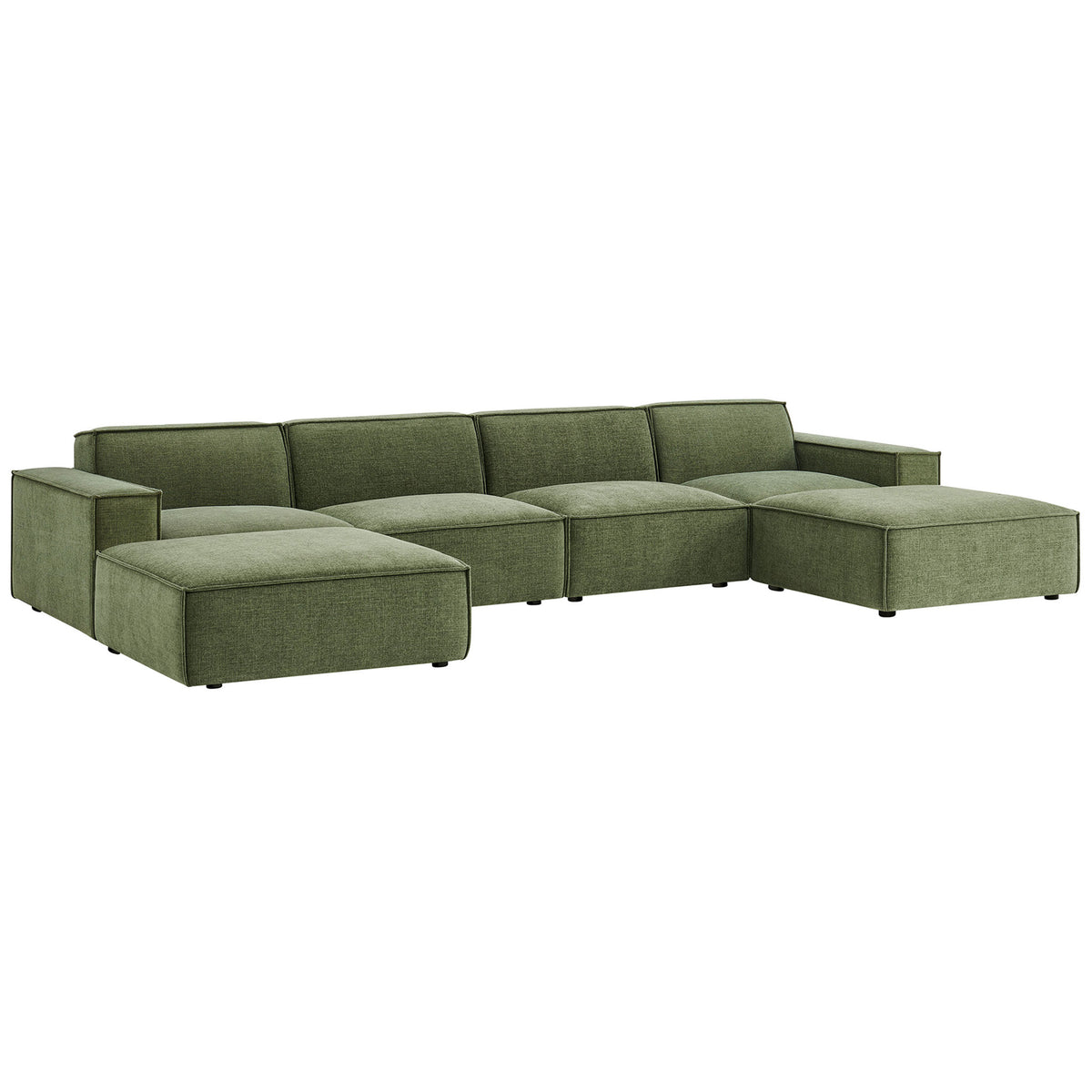 Restore foliage green modular sectional with low-profile arms, deep seats, and broad cushions for relaxed lounging || EEI-7417-FOL || front_angle_studio
