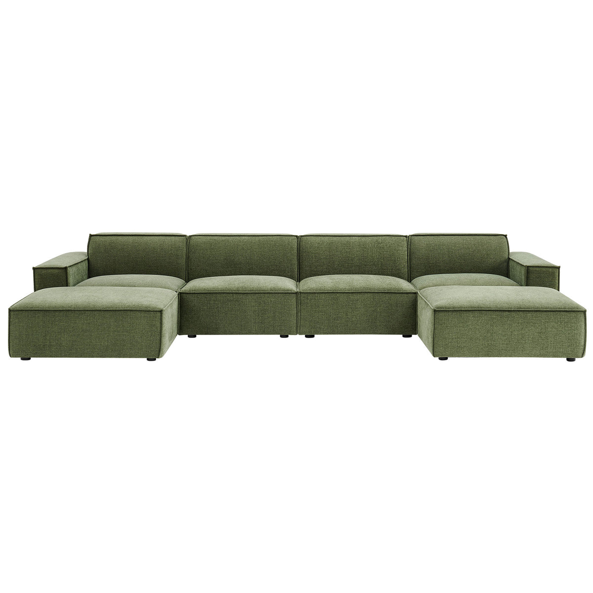 Wide foliage green Restore modular sectional with generous seating and clean lines for contemporary living spaces || EEI-7417-FOL || front_studio