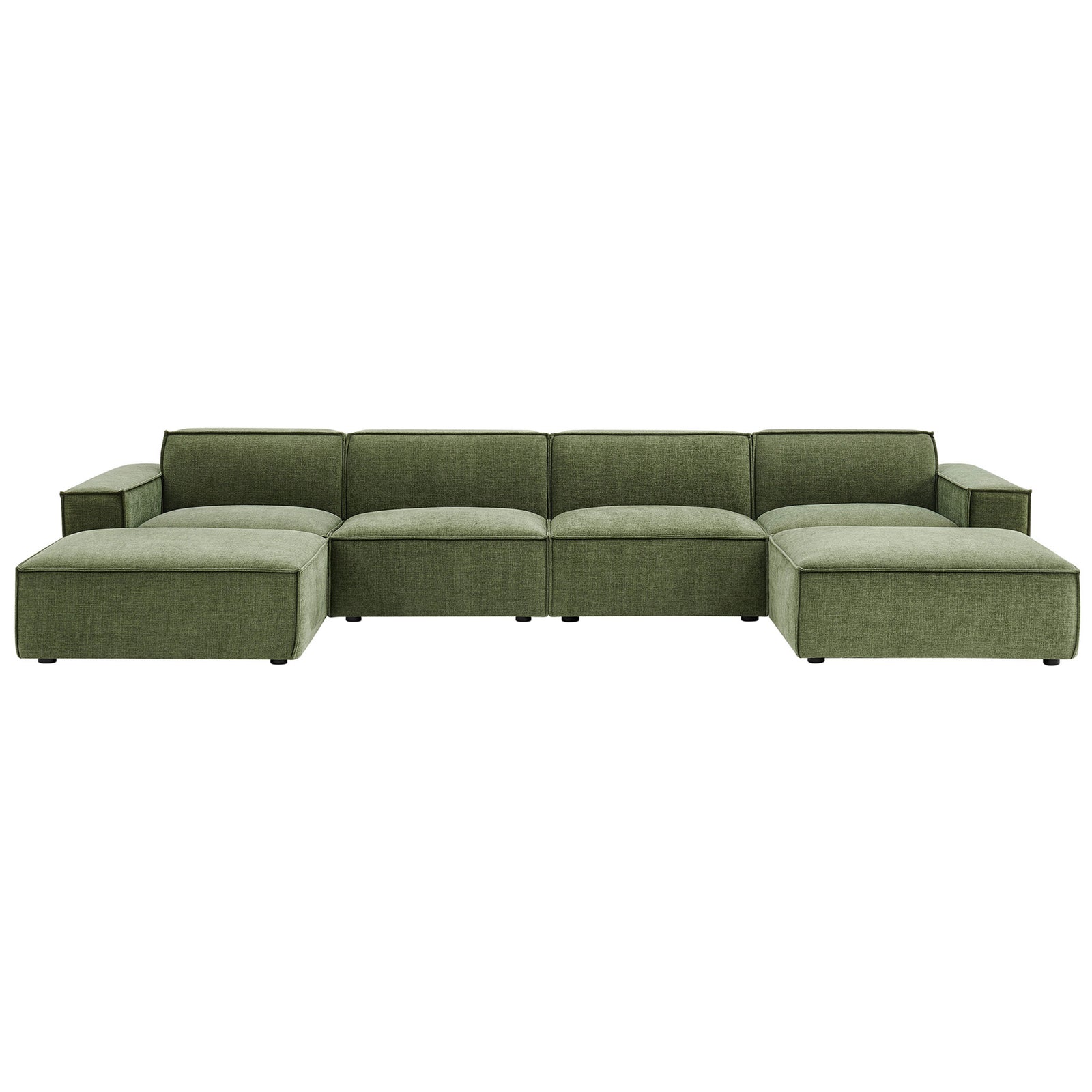Wide foliage green Restore modular sectional with generous seating and clean lines for contemporary living spaces || EEI-7417-FOL || front_studio