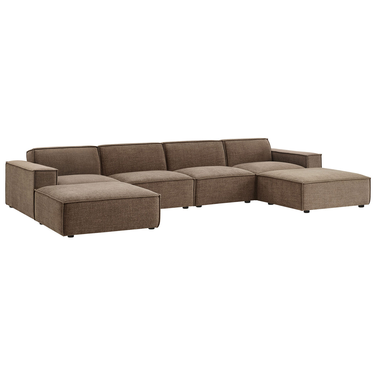 Spacious mocha modular sectional with wide track arms and plush spill resistant cushions || EEI-7417-MOC || front_angle_studio
