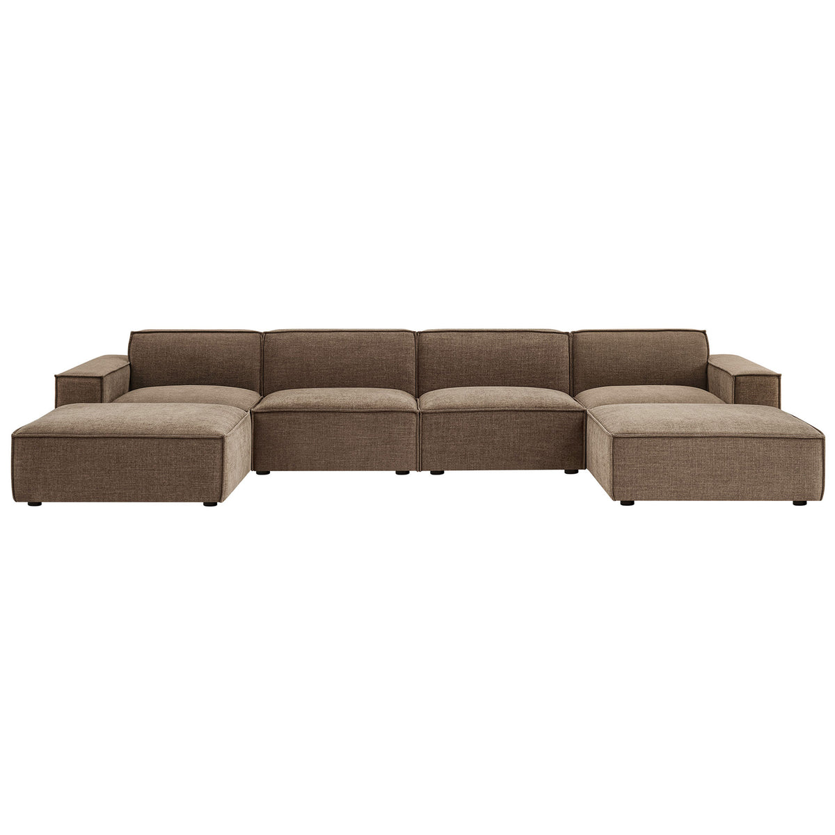 Mocha performance fabric modular sectional sofa with clean lines and low profile comfort || EEI-7417-MOC || front_studio