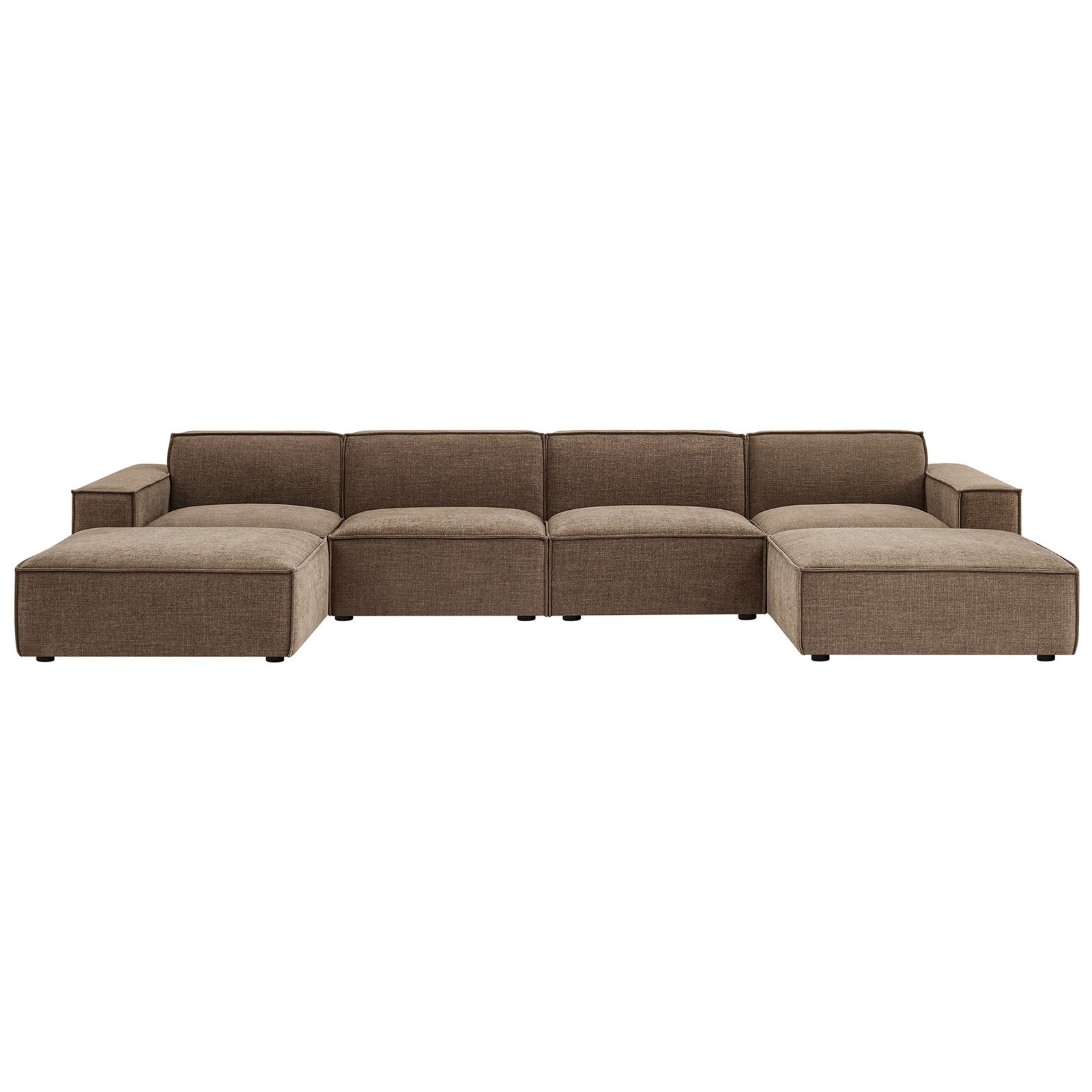 Mocha performance fabric modular sectional sofa with clean lines and low profile comfort || EEI-7417-MOC || front_studio