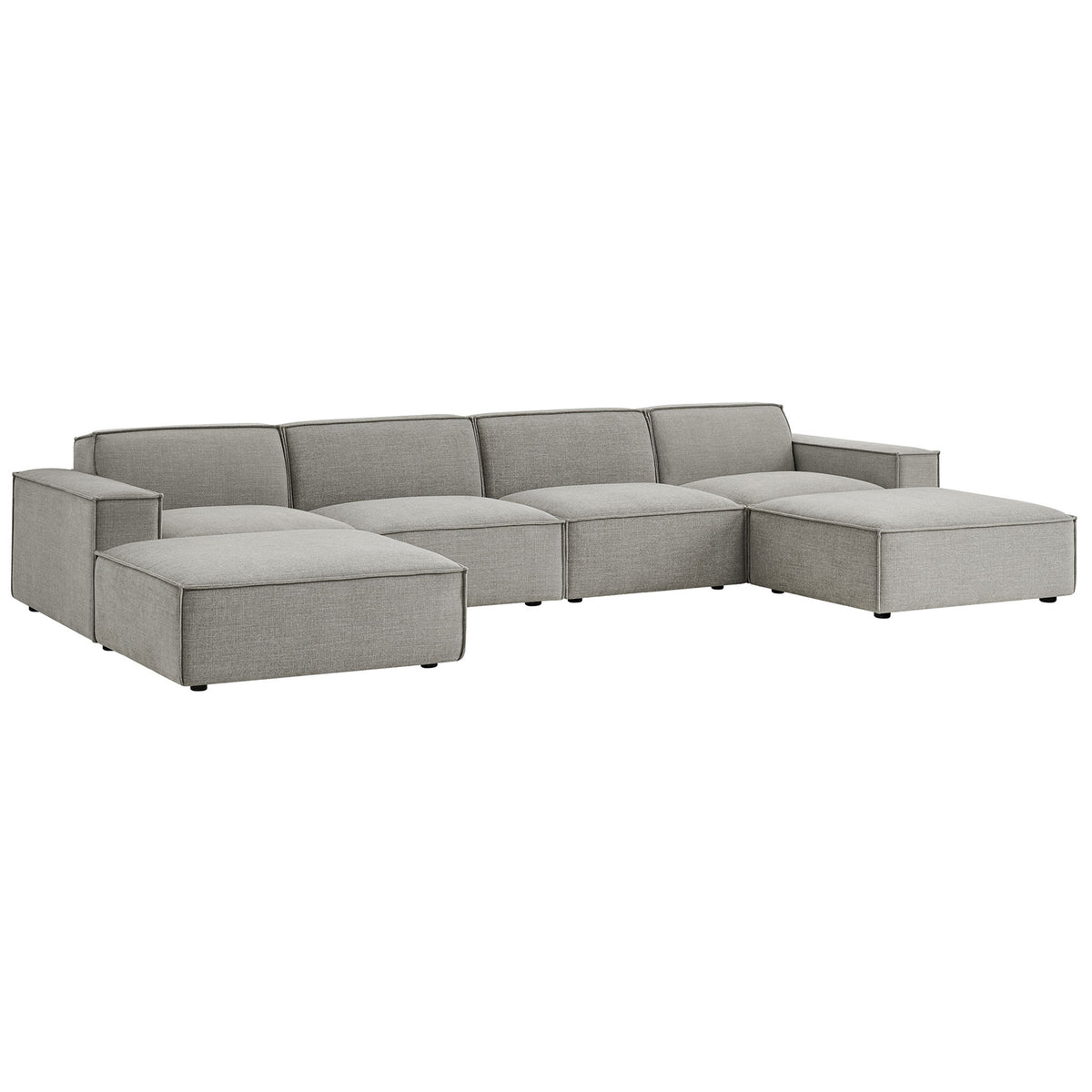 Modern pewter modular sectional with wide track arms and configurable chaise-style seating || EEI-7417-PEW || front_angle_studio