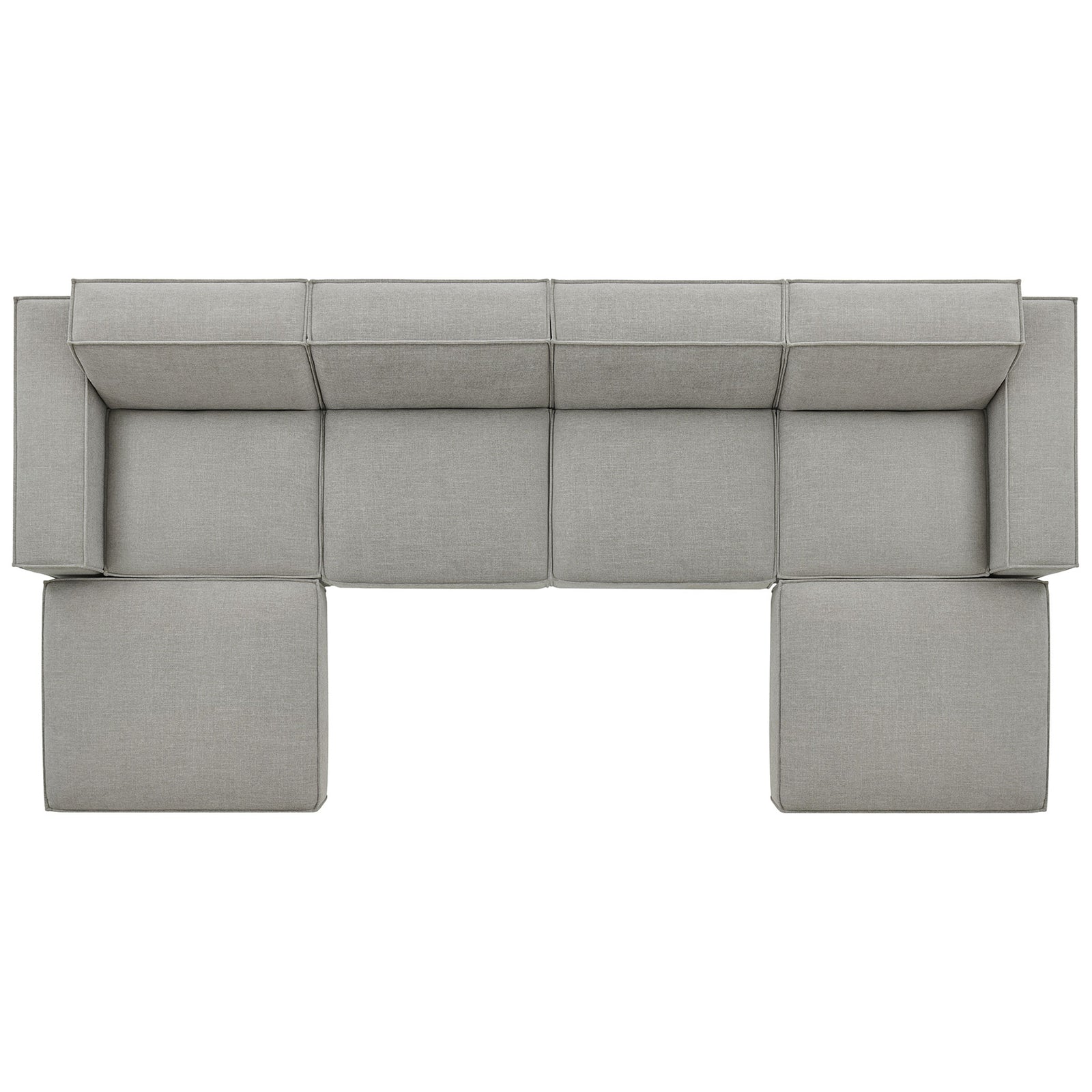 Spacious six-piece modular sectional layout with two ottomans creating a generous lounge area || EEI-7417-PEW || top_studio