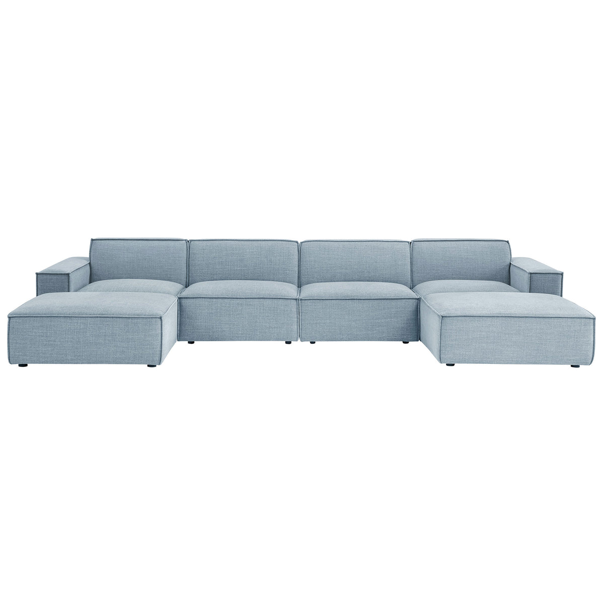 Sky blue modular sectional sofa with clean low-profile lines and roomy seating for six || EEI-7417-SKY || front_studio