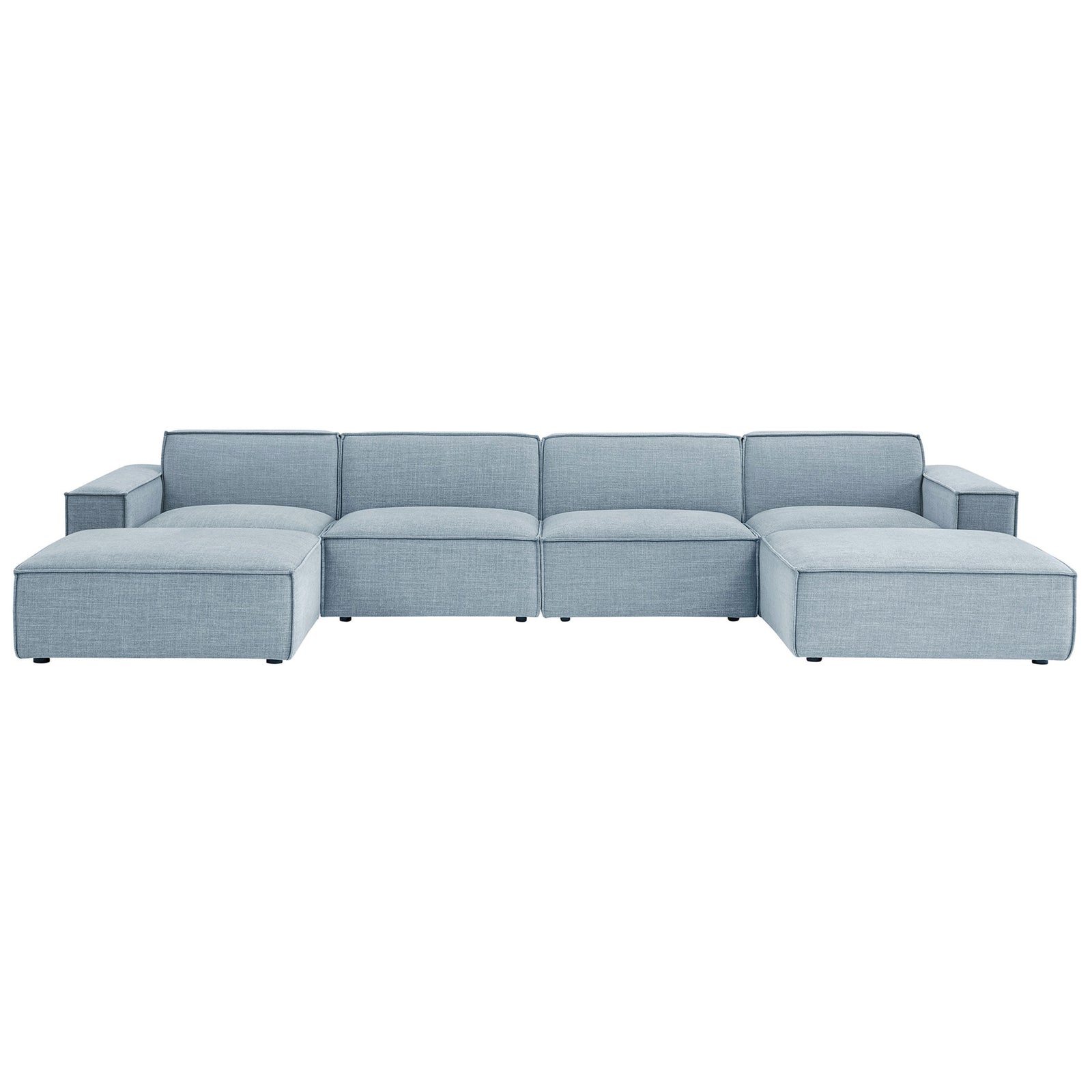 Sky blue modular sectional sofa with clean low-profile lines and roomy seating for six || EEI-7417-SKY || front_studio