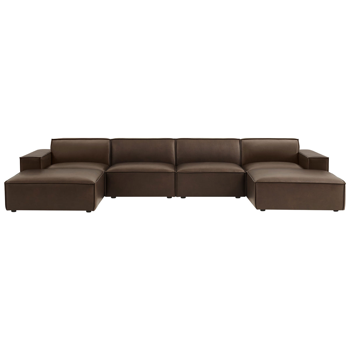 Espresso vegan leather modular sectional sofa with wide track arms and deep cushioned seating || EEI-7418-ESP || front_studio