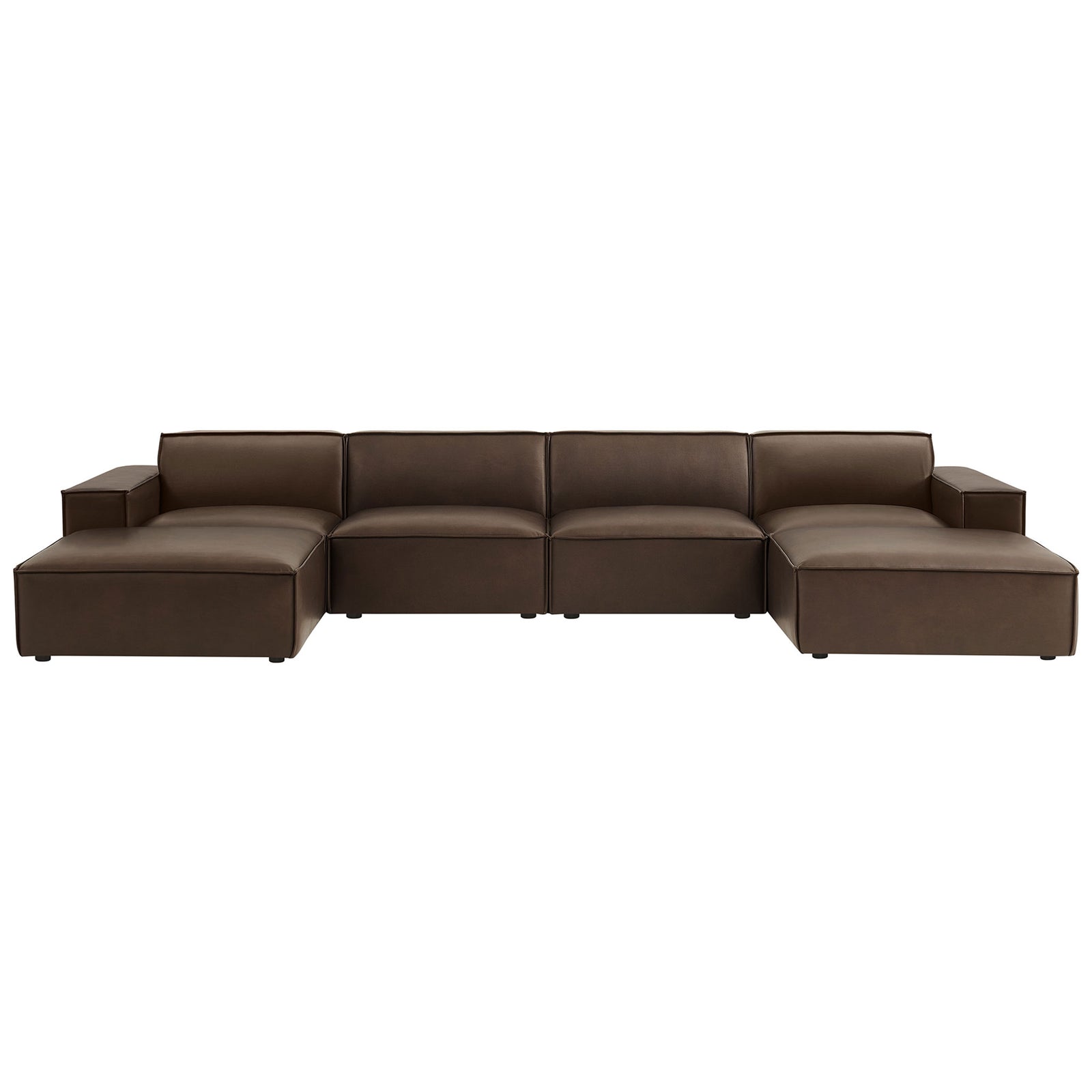 Espresso vegan leather modular sectional sofa with wide track arms and deep cushioned seating || EEI-7418-ESP || front_studio
