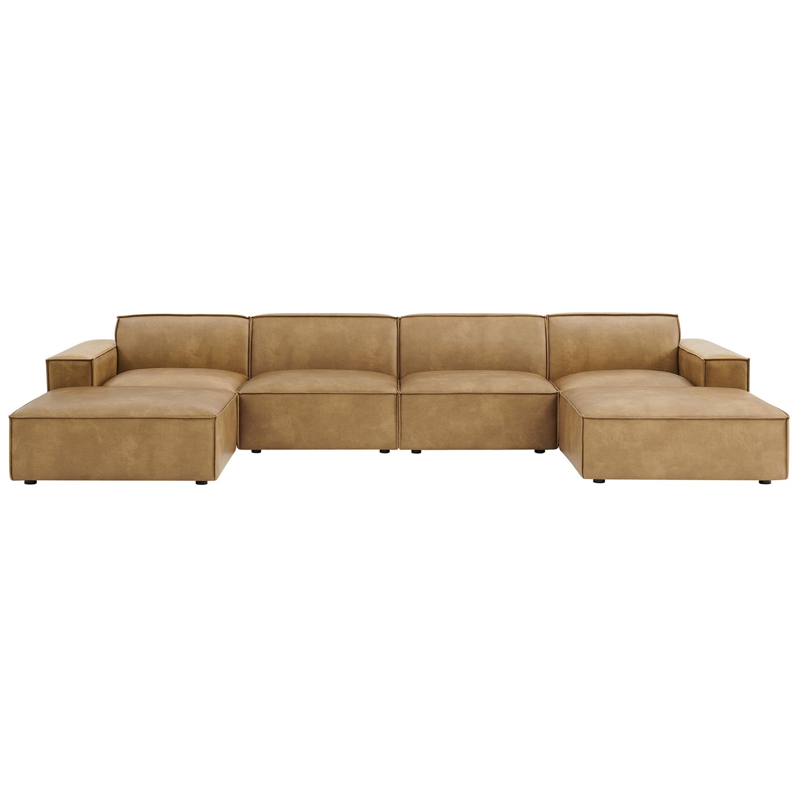 Restore toast vegan leather modular sectional offers low-profile seating with clean lines and deep cushions. || EEI-7418-TST || front_studio