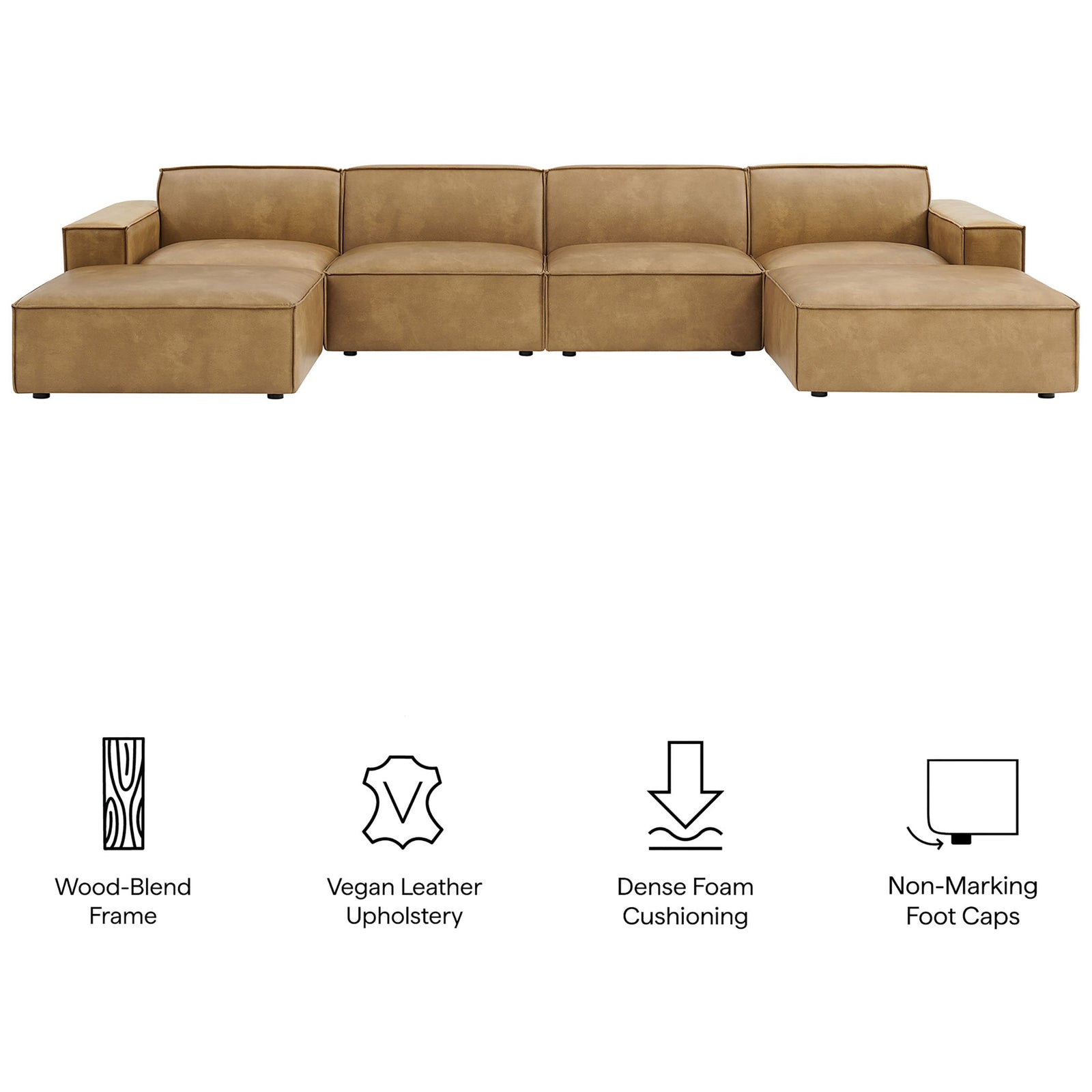 Restore modular sectional with icons for vegan leather upholstery, dense foam cushions, and a sturdy frame. || EEI-7418-TST || callout_studio