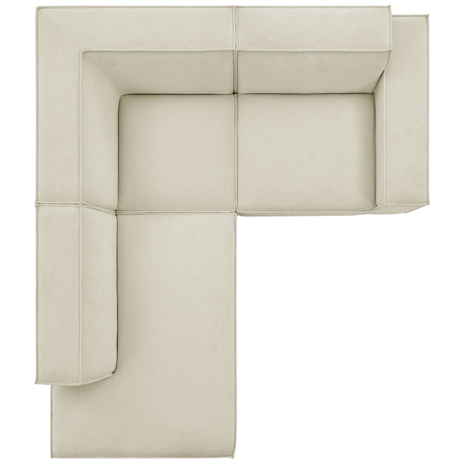 Compact L-shaped sectional layout showing chaise and corner seating for smaller living spaces || EEI-7419-ECR || top_studio