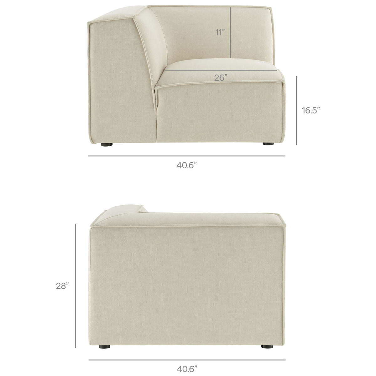 Dimensions of the corner chair module to help plan the modular sectional footprint || EEI-7419-ECR || dimension_studio