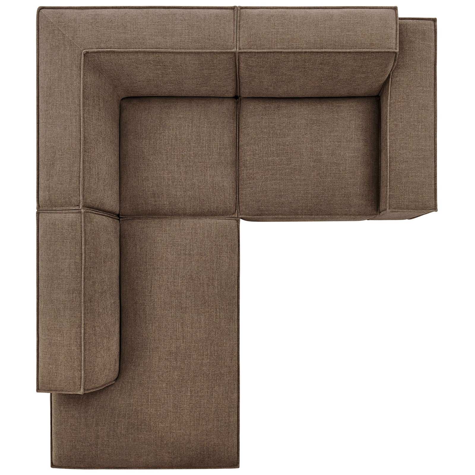Compact modular sectional creates an inviting L-shaped corner with tailored cushions and soft mocha upholstery || EEI-7419-MOC || top_studio