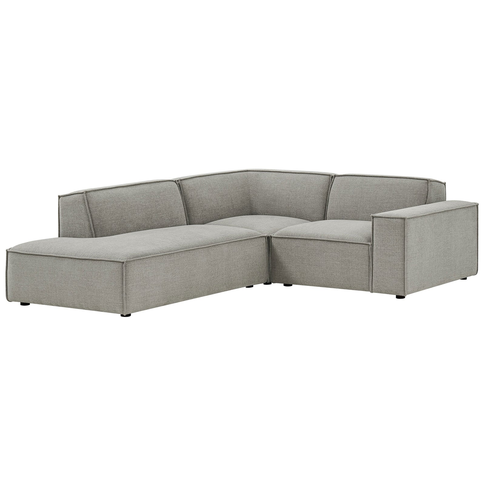 Pewter performance fabric sectional with left chaise, wide track arm, and modern boxy silhouette. || EEI-7419-PEW || front_angle_studio
