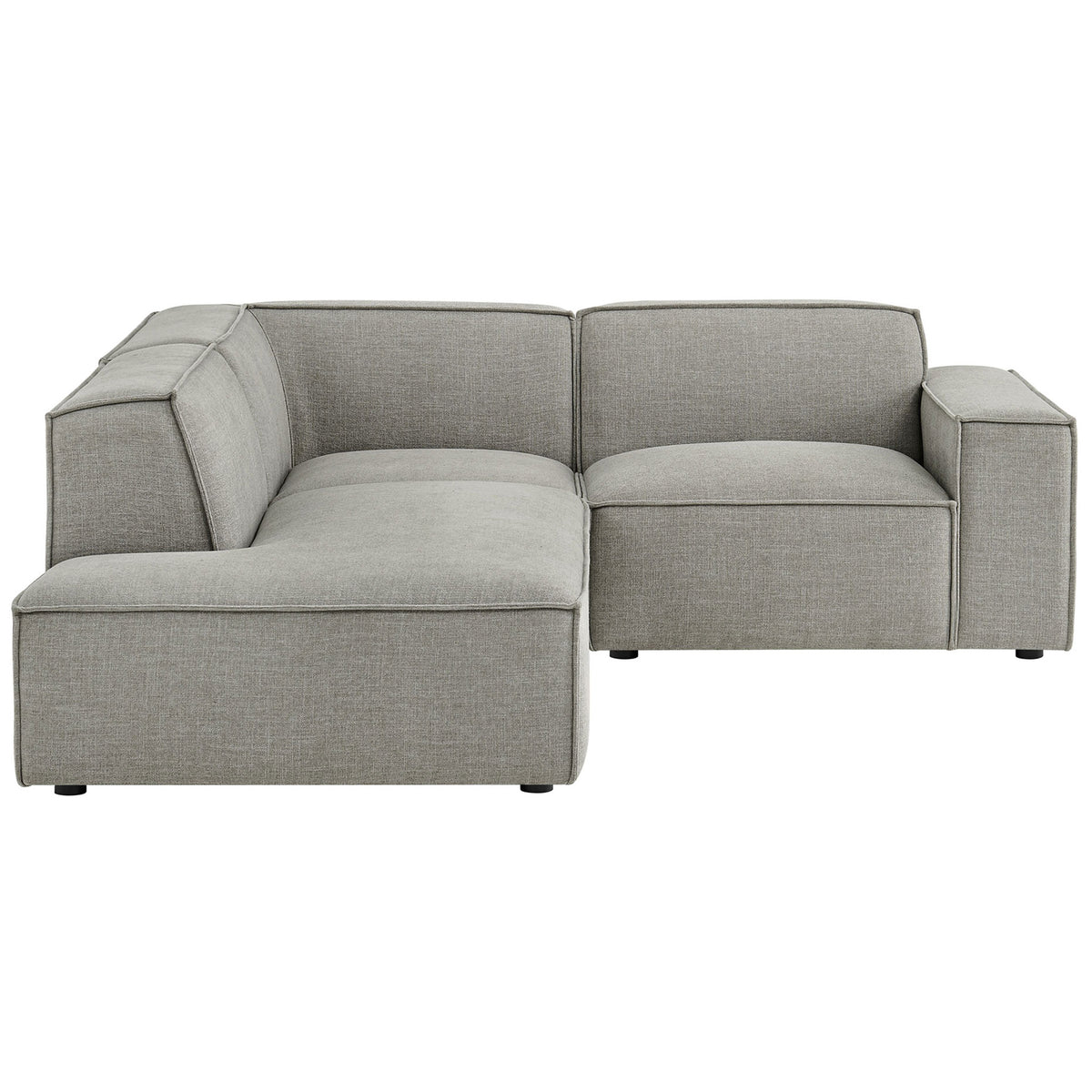 Left-facing pewter modular L-shaped sectional sofa with low, clean-lined profile and plush cushions. || EEI-7419-PEW || front_studio