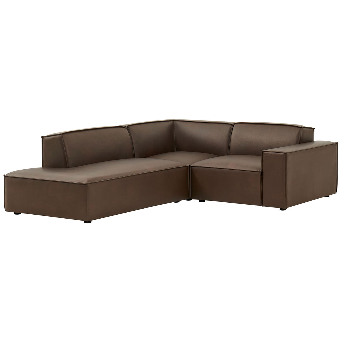 Espresso vegan leather L-shaped sectional with wide chaise and clean, modern silhouette || EEI-7420-ESP || front_angle_studio