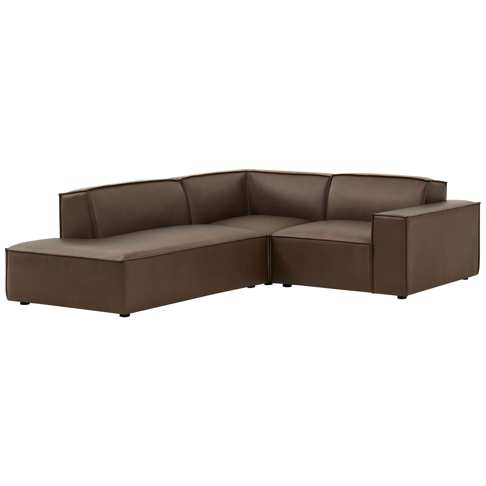 Espresso vegan leather L-shaped sectional with wide chaise and clean, modern silhouette || EEI-7420-ESP || front_angle_studio