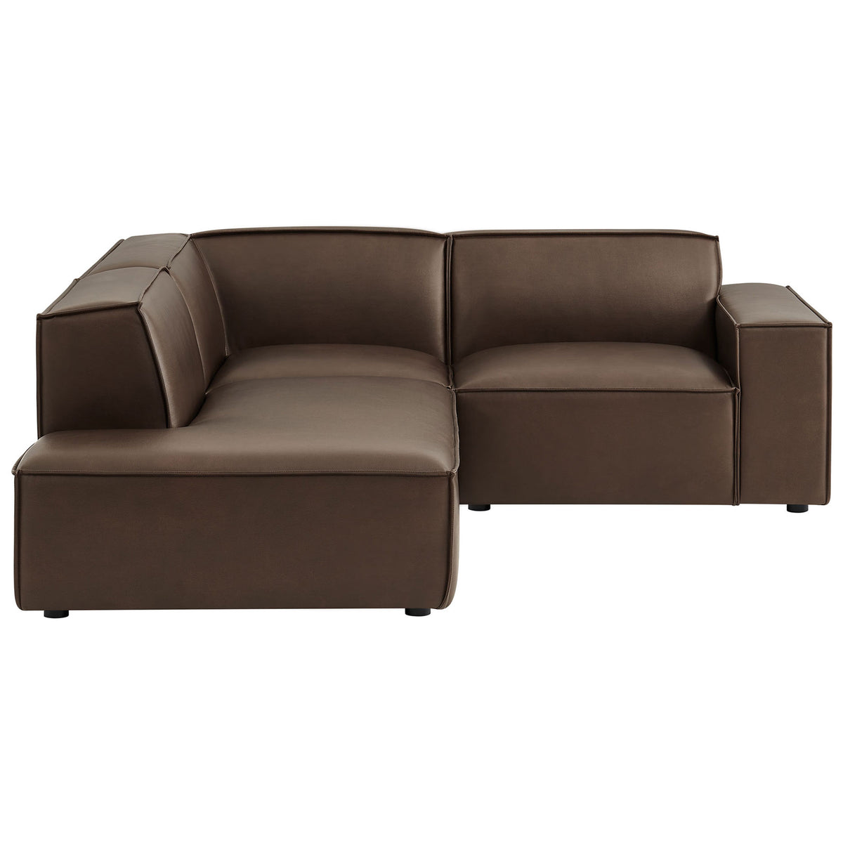 Espresso vegan leather sectional showcasing smooth seat cushions and streamlined track arm || EEI-7420-ESP || front_studio