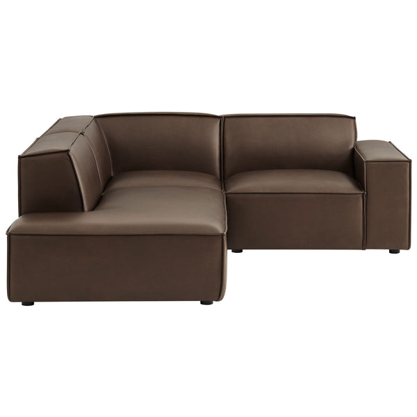 Espresso vegan leather sectional showcasing smooth seat cushions and streamlined track arm || EEI-7420-ESP || front_studio