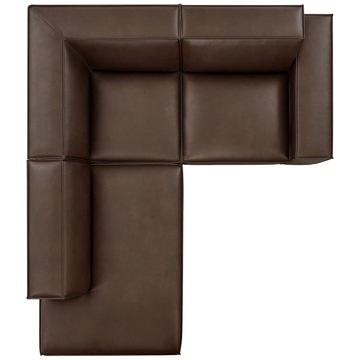 Overhead studio view of espresso vegan leather modular L-shaped sectional configuration || EEI-7420-ESP || top_studio