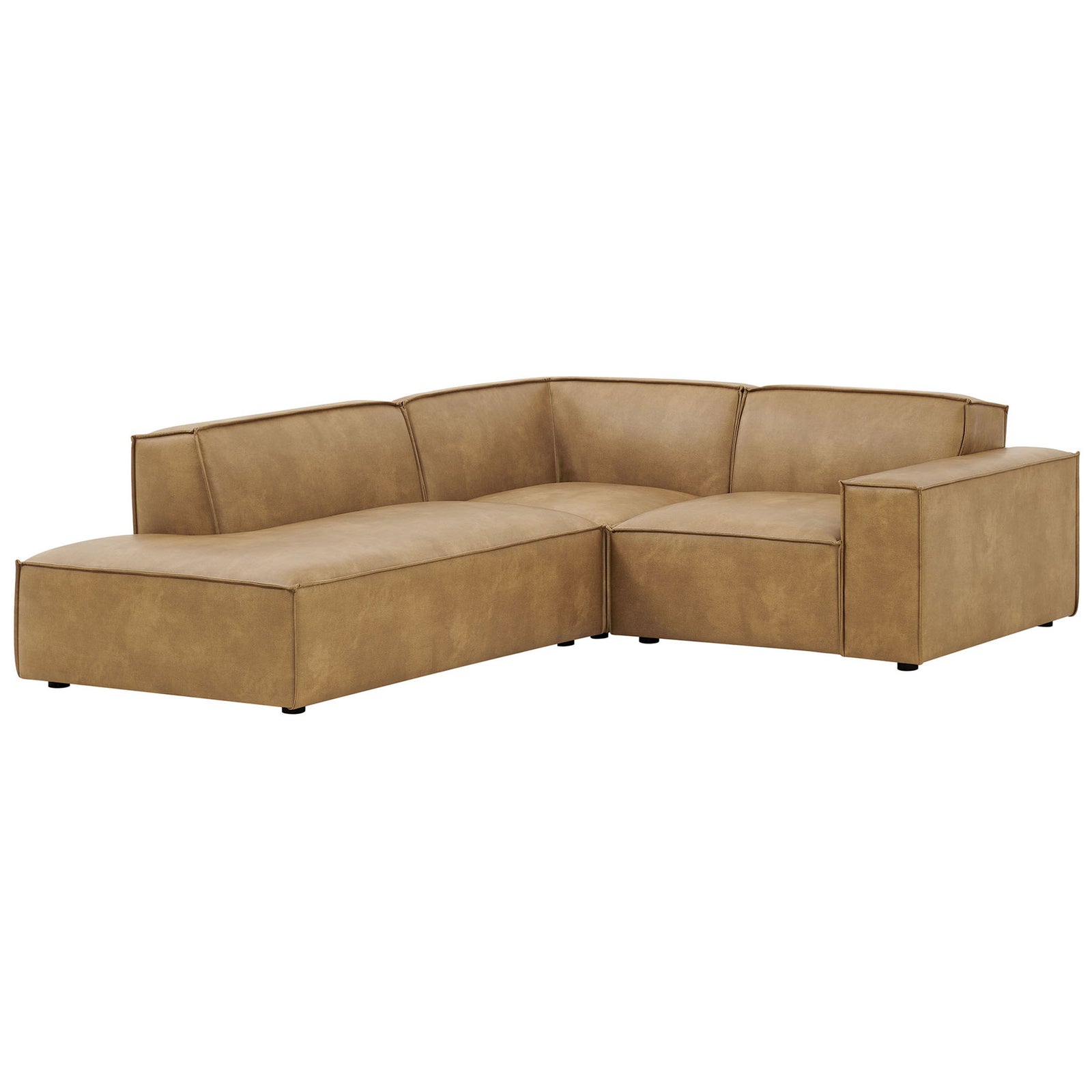 Toast vegan leather left-facing L-shaped modular sectional with broad cushions and clean piping || EEI-7420-TST || front_angle_studio
