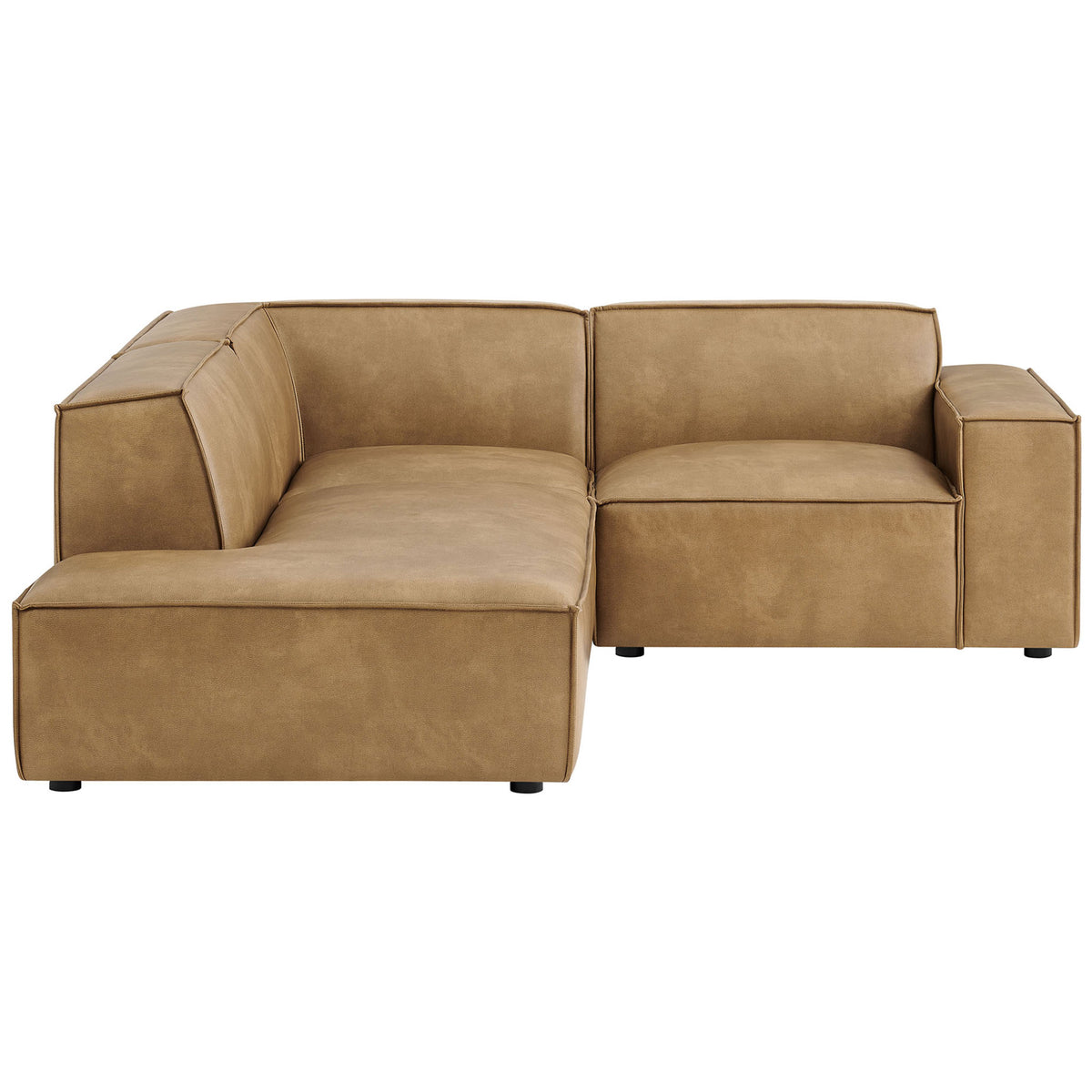 Left-facing toast vegan leather L-shaped sectional with deep cushions and a low supportive back || EEI-7420-TST || front_studio
