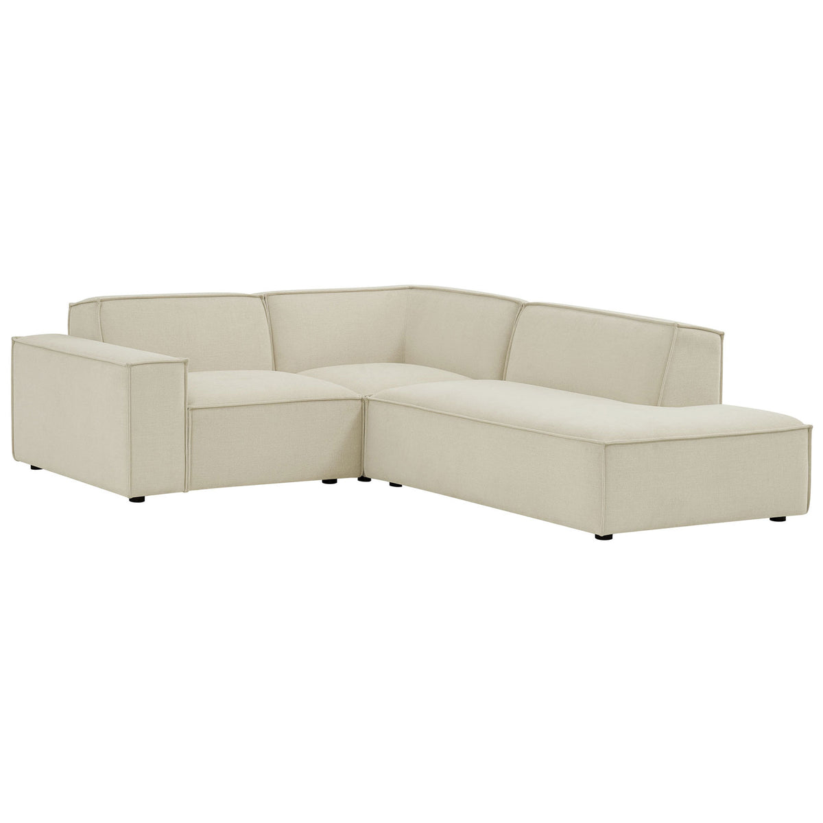 Low-profile modular sectional with broad track arms, wide cushions, and soft ecru upholstery || EEI-7421-ECR || front_angle_studio