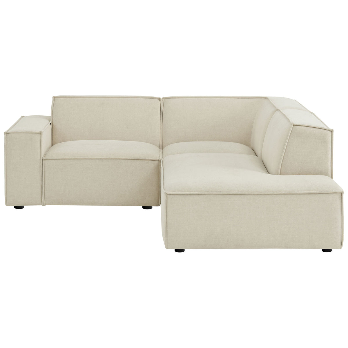 Modular L-shaped sectional sofa in ecru performance fabric with clean piping and deep seats || EEI-7421-ECR || front_studio