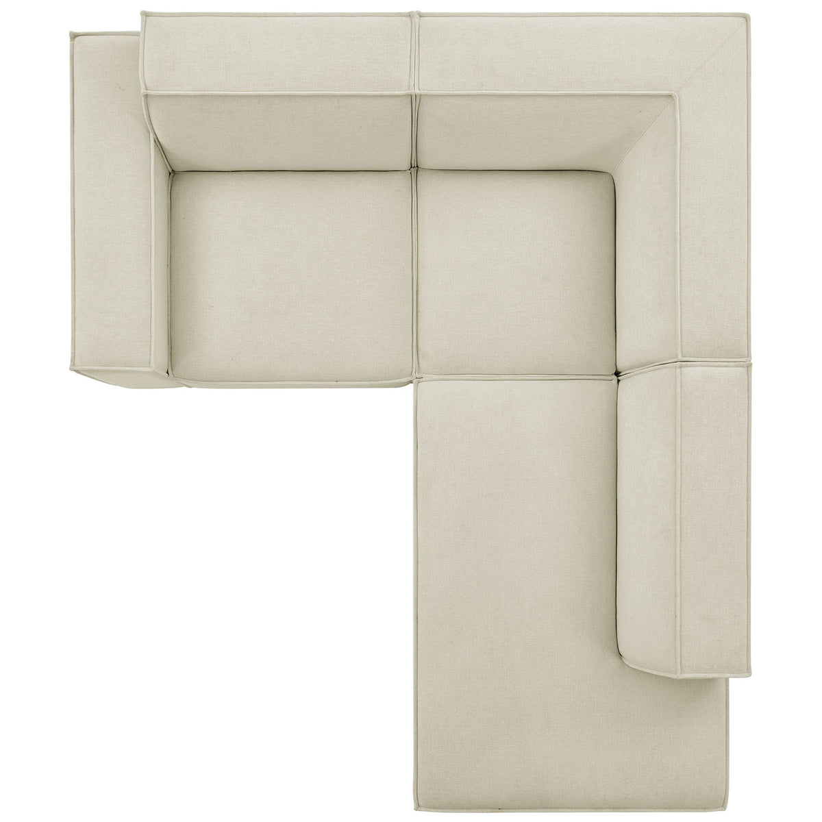 Configurable L-shaped sectional showing generous chaise lounge and roomy corner seating in ecru fabric || EEI-7421-ECR || top_studio
