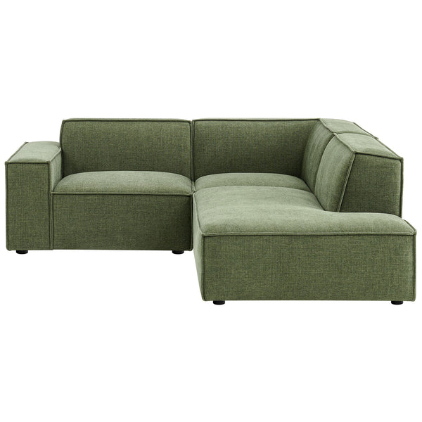 Green modular L-shaped sectional sofa with chaise, wide track arms, and low-profile cushioned back || EEI-7421-FOL || front_studio