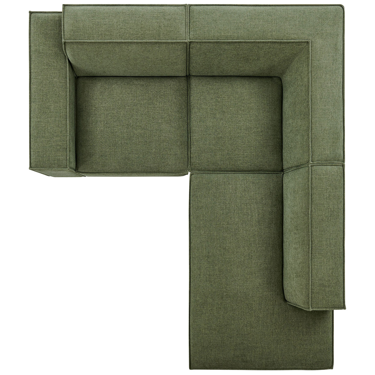 Modular foliage-green sectional arranged in an L shape with generous chaise and corner seating for lounging || EEI-7421-FOL || top_studio