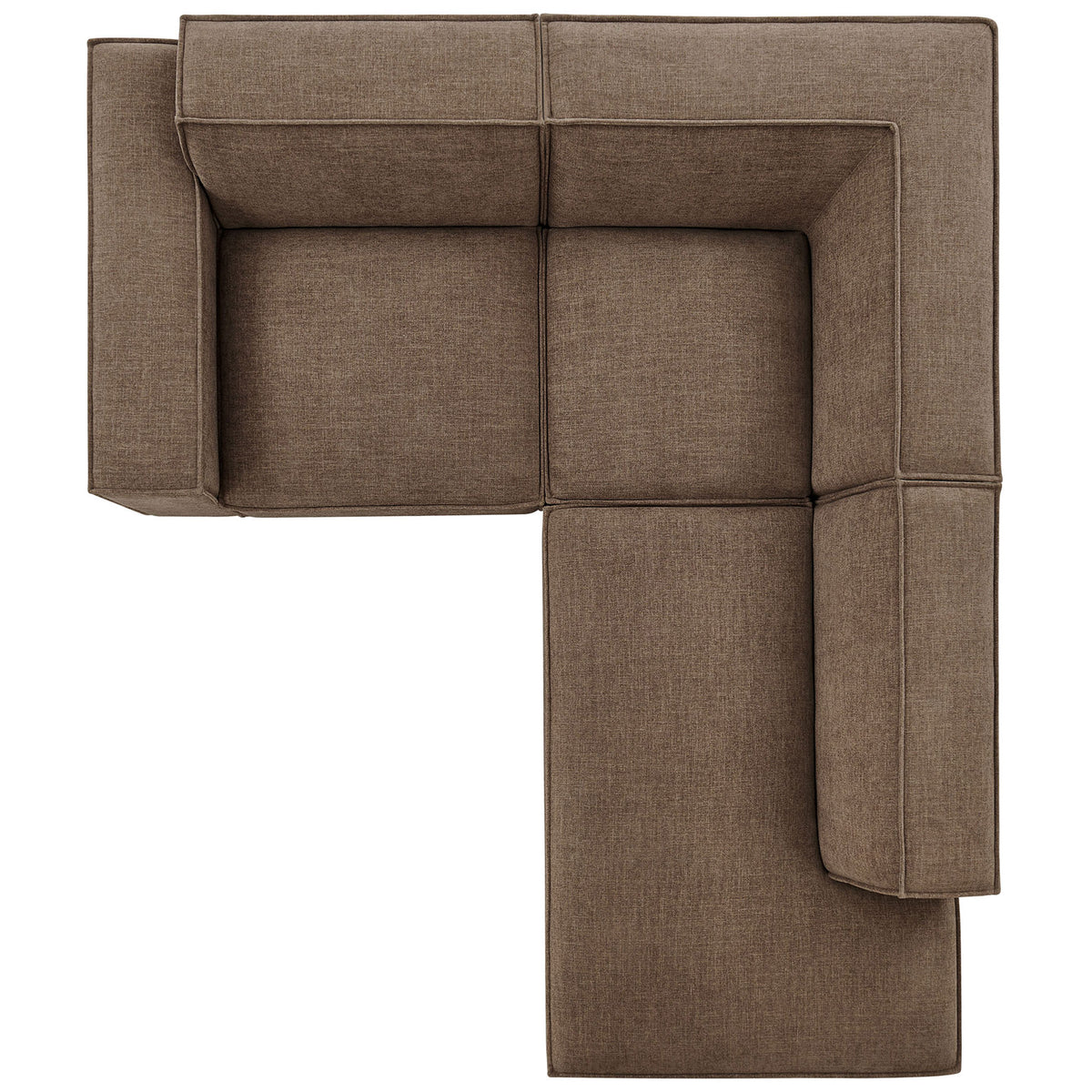 Modular mocha sectional forms a neat L-shape with generous chaise and corner seating for small living spaces || EEI-7421-MOC || top_studio