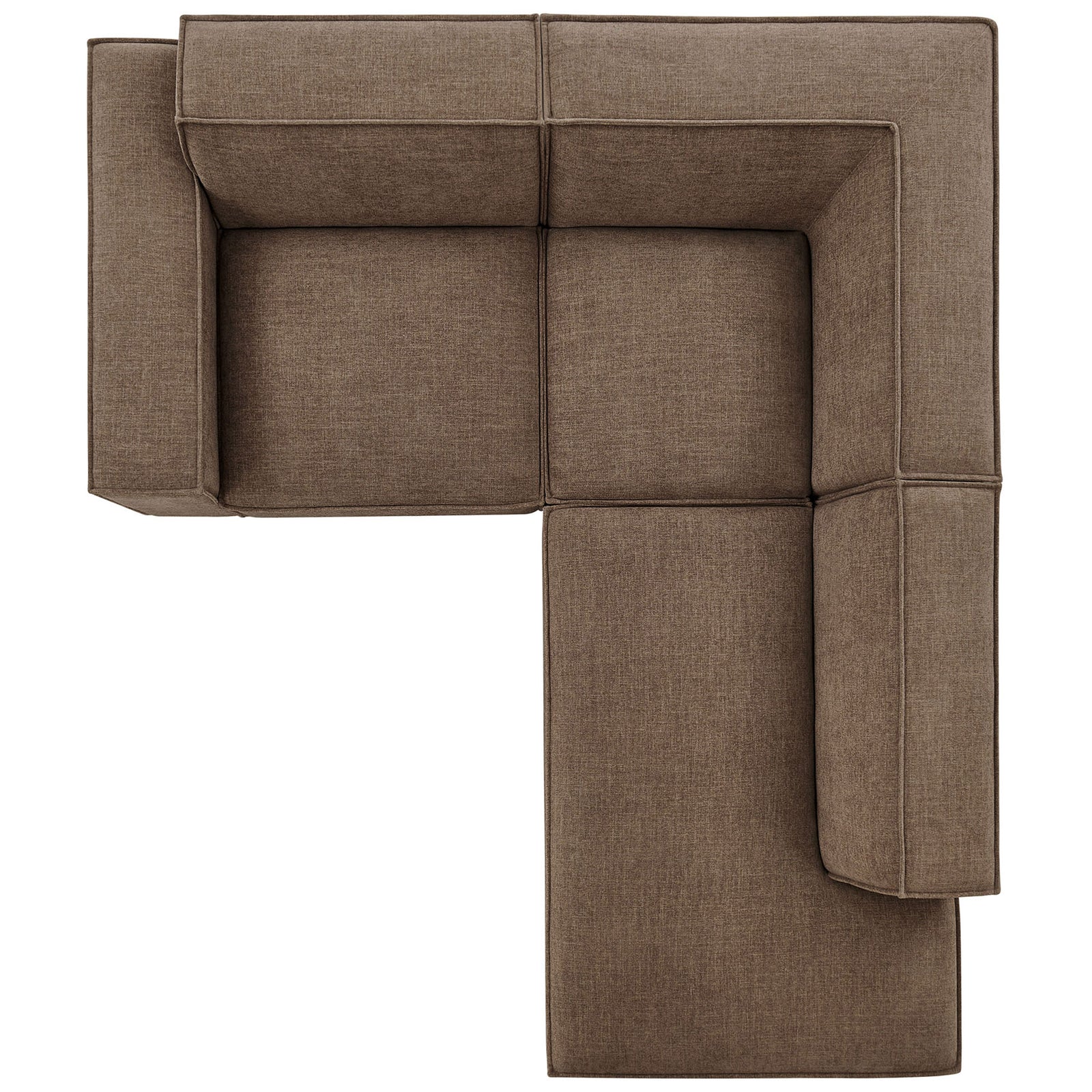 Modular mocha sectional forms a neat L-shape with generous chaise and corner seating for small living spaces || EEI-7421-MOC || top_studio