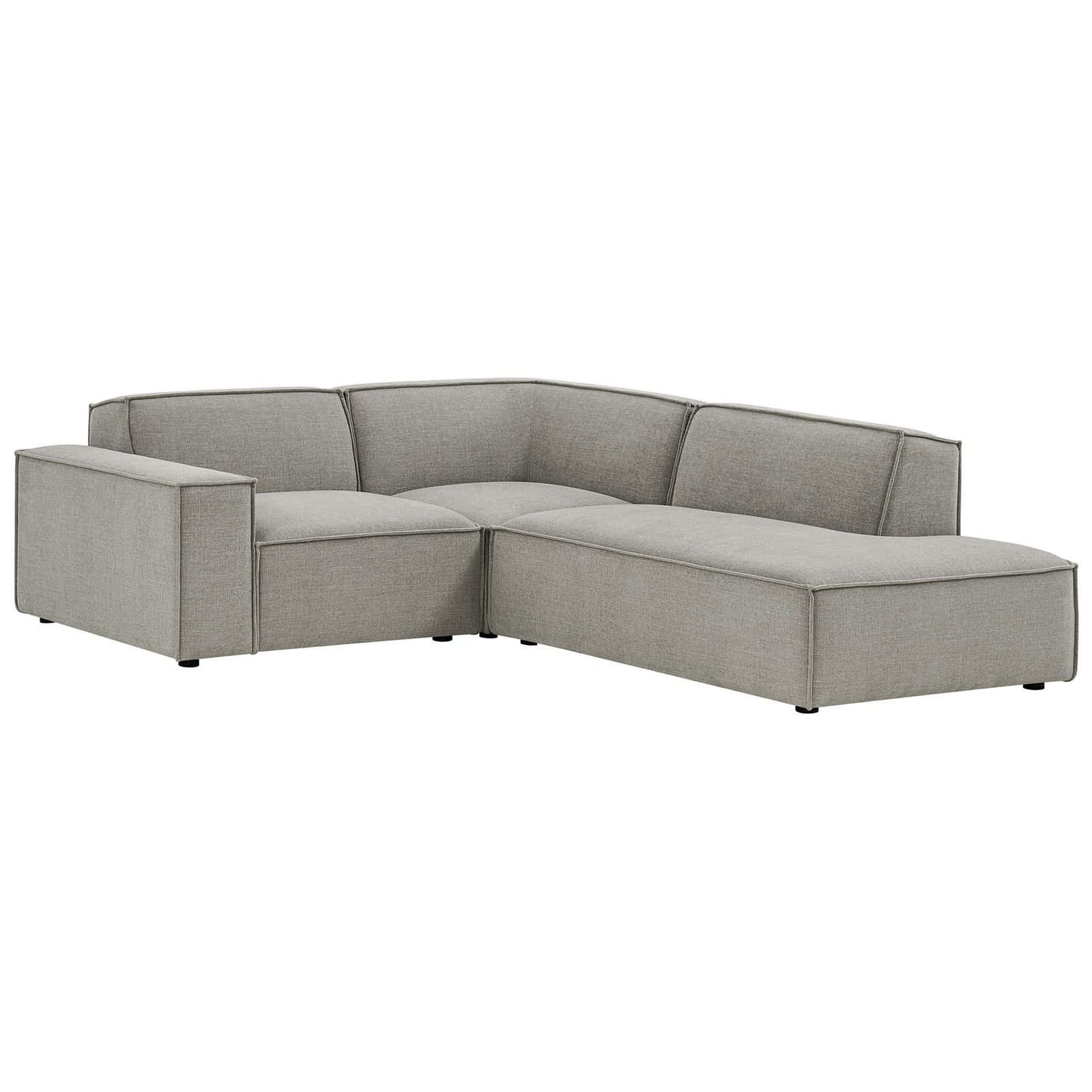 Pewter performance fabric L-shaped sectional showcasing clean lines, French piping, and deep seating. || EEI-7421-PEW || front_angle_studio
