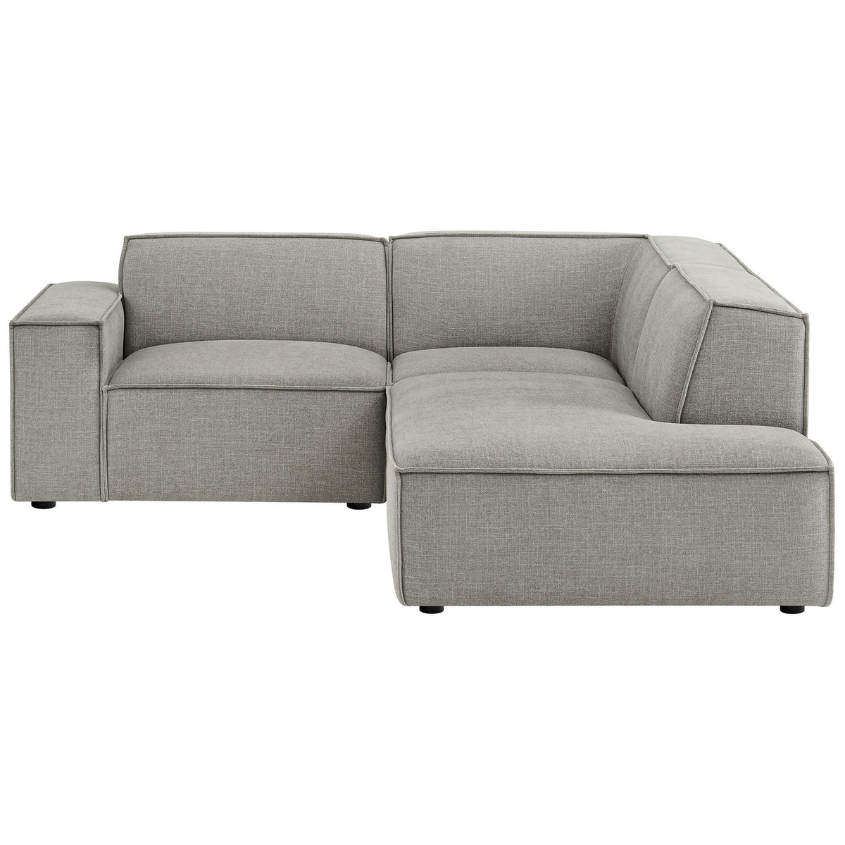 Right-facing pewter modular L-shaped sectional sofa with low-profile cushions and wide track arm. || EEI-7421-PEW || front_studio