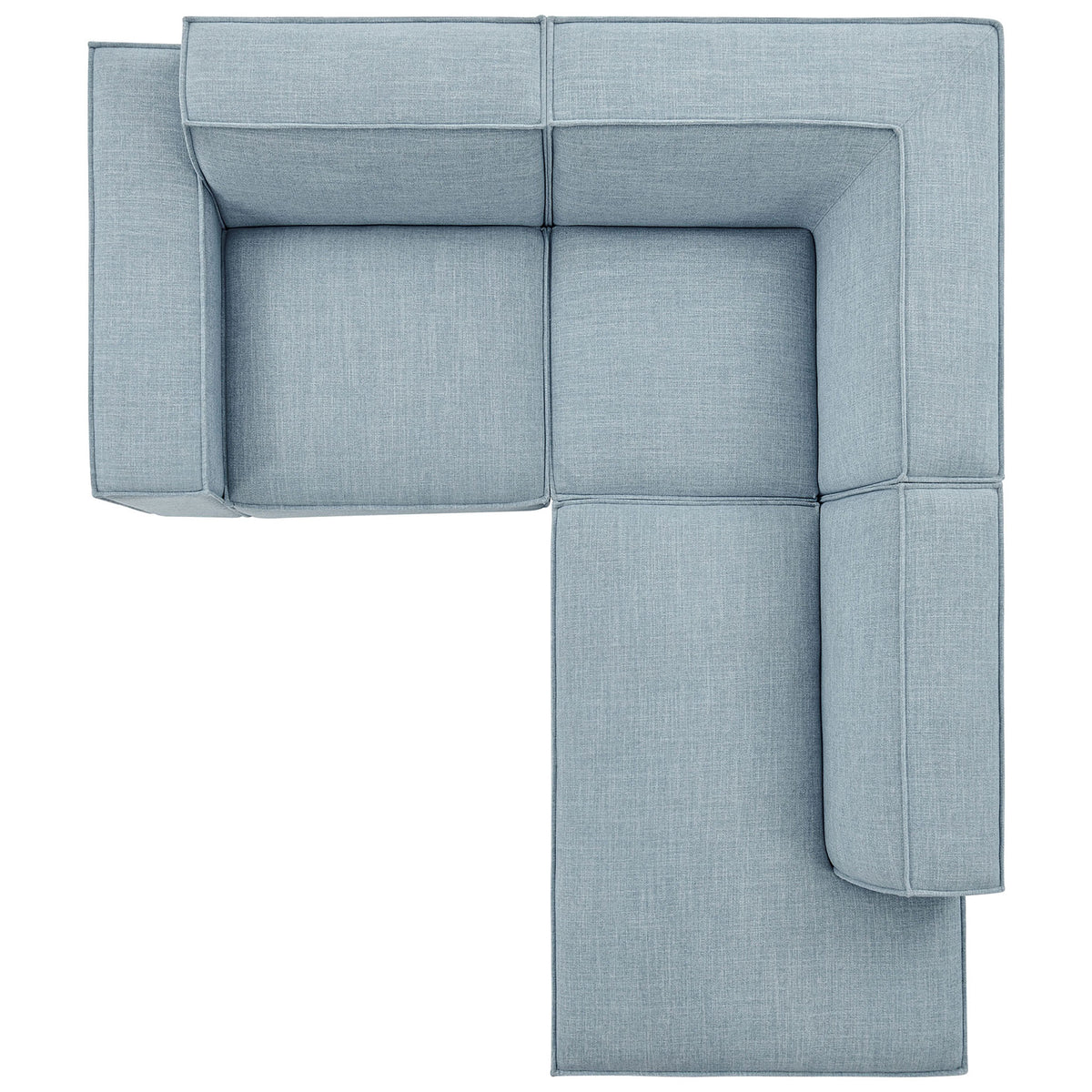 Sky blue modular sectional layout emphasizing generous seating space and clean, contemporary geometry || EEI-7421-SKY || top_studio