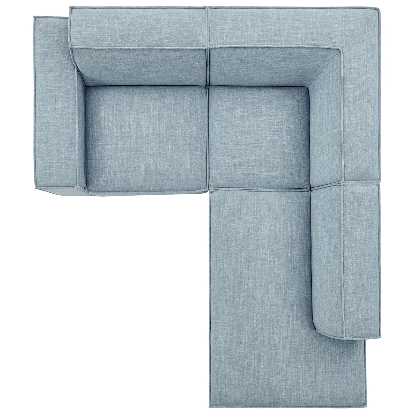 Sky blue modular sectional layout emphasizing generous seating space and clean, contemporary geometry || EEI-7421-SKY || top_studio