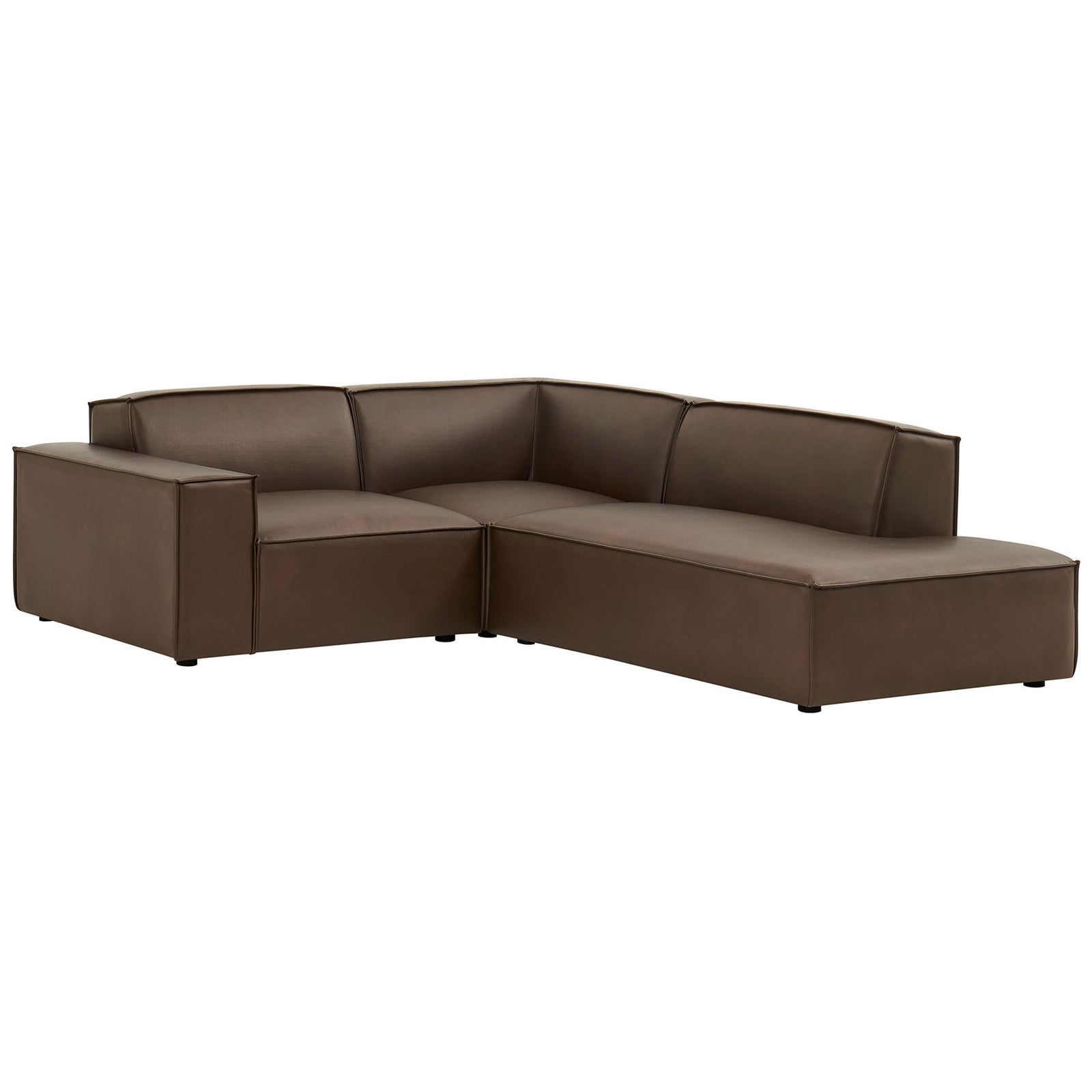 Espresso vegan leather L-shaped sectional with deep seats and wide arm for relaxed lounging || EEI-7422-ESP || front_angle_studio