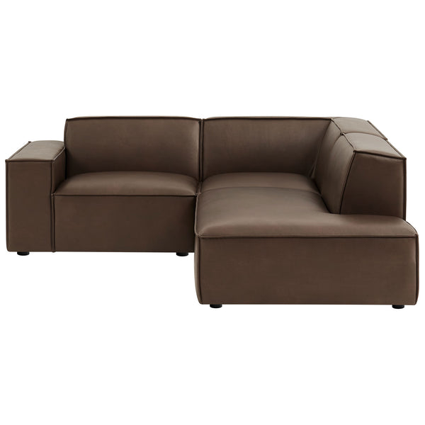Espresso vegan leather L-shaped sectional showcasing generous chaise and low-profile backrest || EEI-7422-ESP || front_studio
