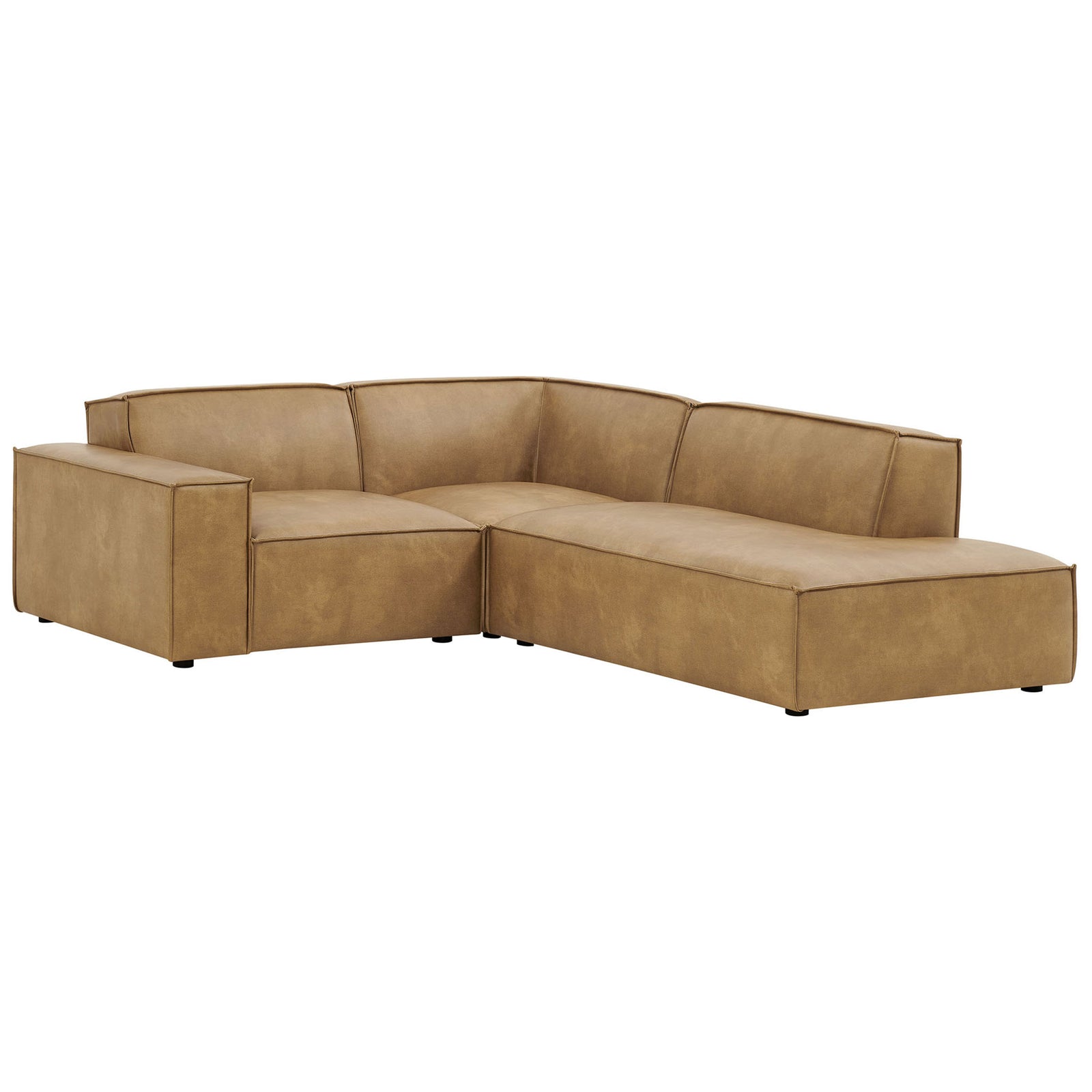 Toast vegan leather right-facing L-shaped modular sectional with broad cushions and clean piping || EEI-7422-TST || front_angle_studio