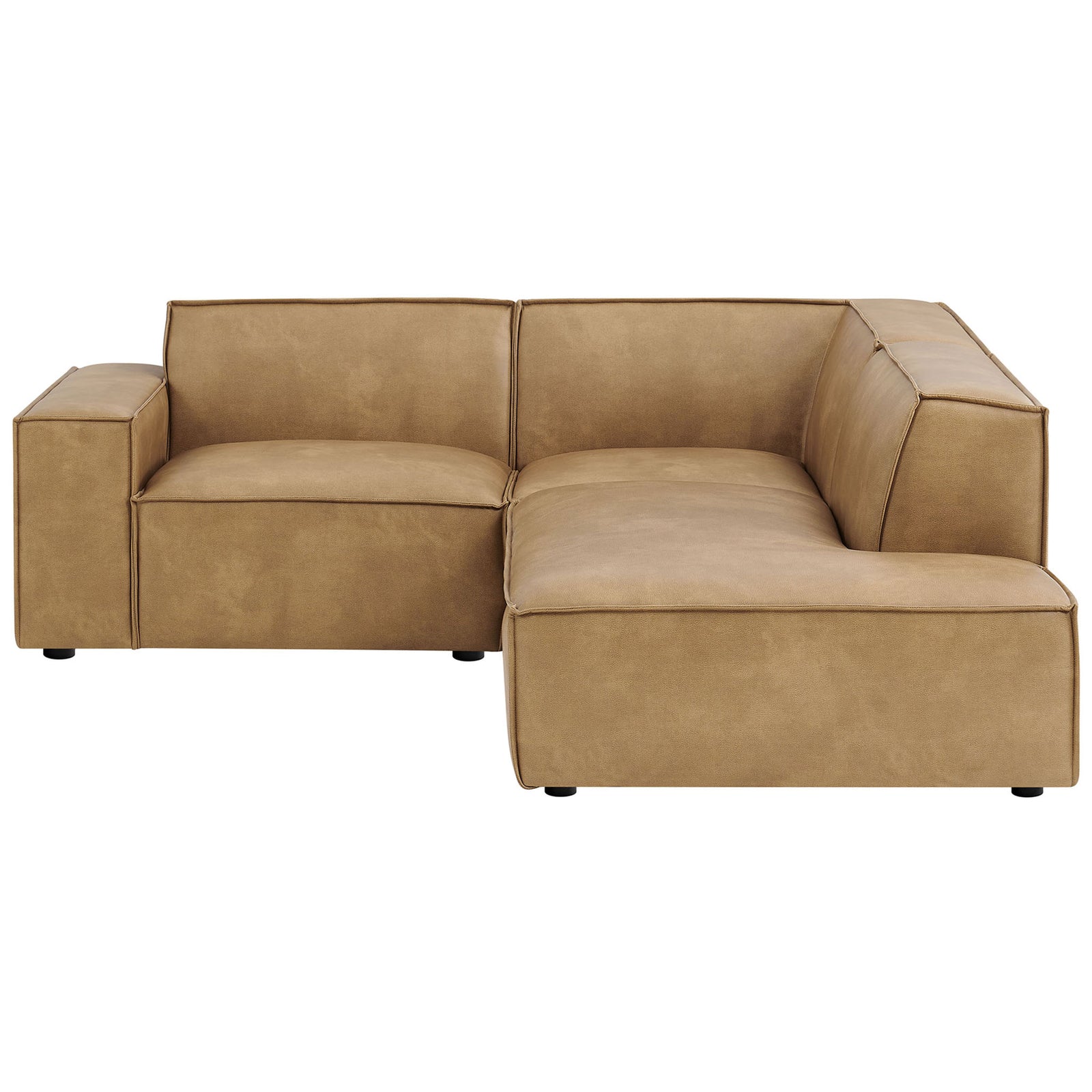 Right-facing toast vegan leather L-shaped sectional with deep cushions and a low supportive back || EEI-7422-TST || front_studio
