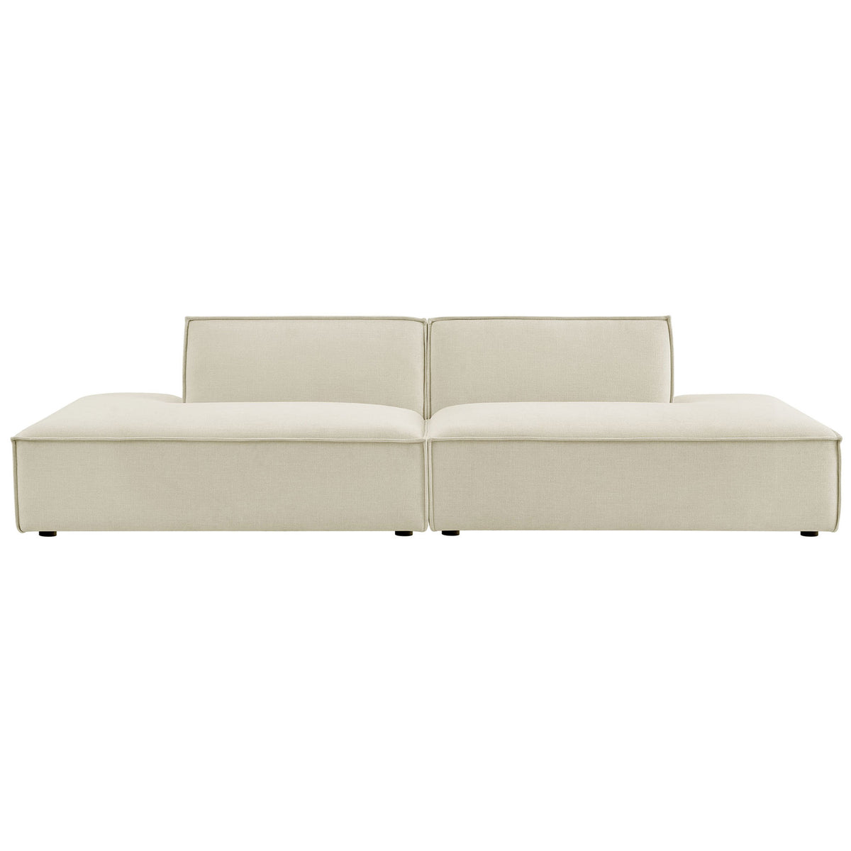 Ecru performance fabric two-piece modular loveseat with wide chaise seats and low-profile back cushions || EEI-7423-ECR || front_studio