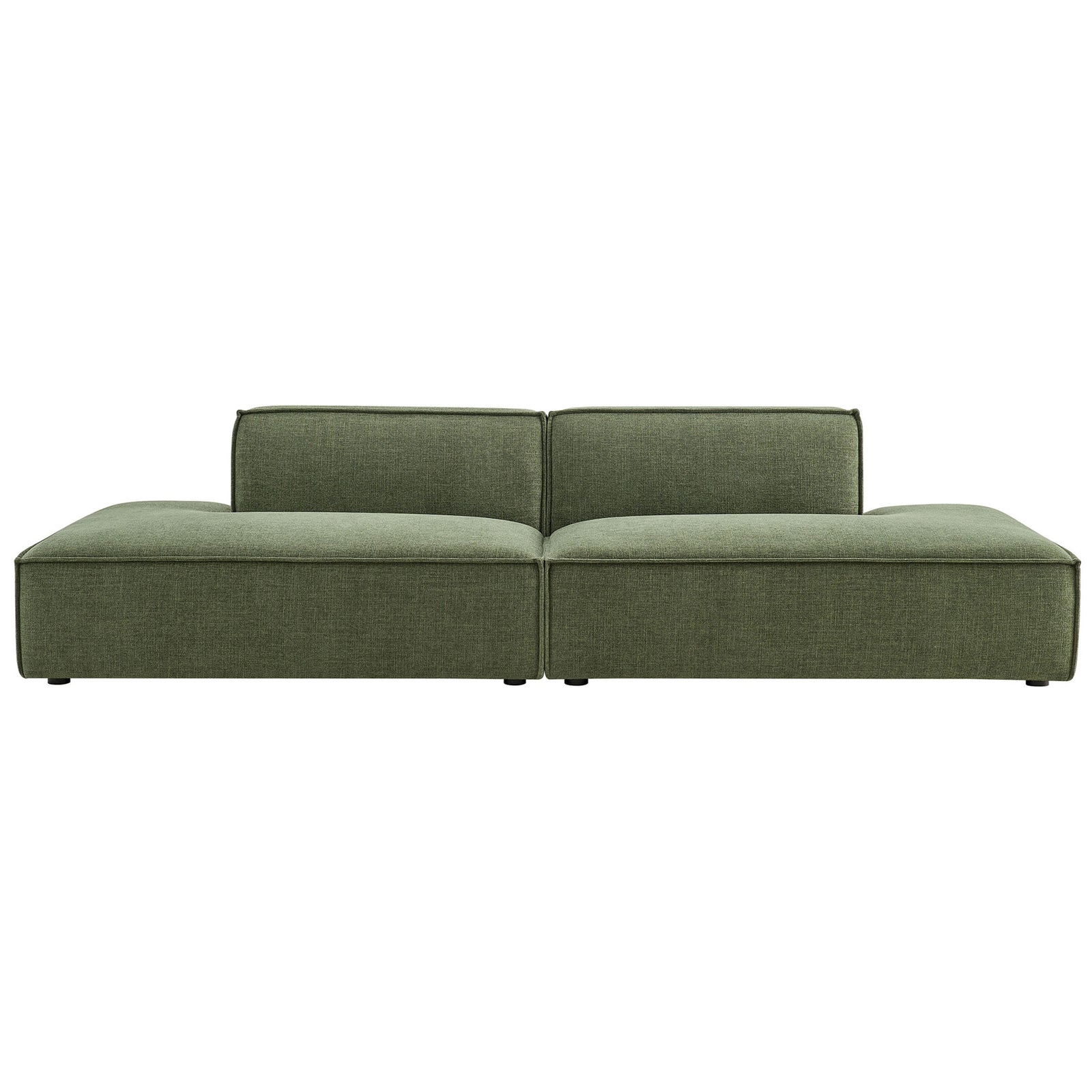 Generous double chaise loveseat in foliage green fabric for relaxed, lounge-ready seating. || EEI-7423-FOL || front_studio