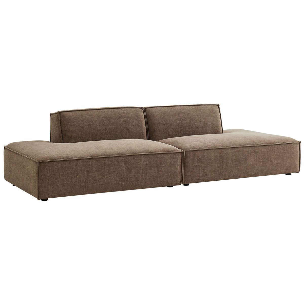 Mocha performance fabric modular loveseat with two low-profile chaises for relaxed lounging || EEI-7423-MOC || front_angle_studio
