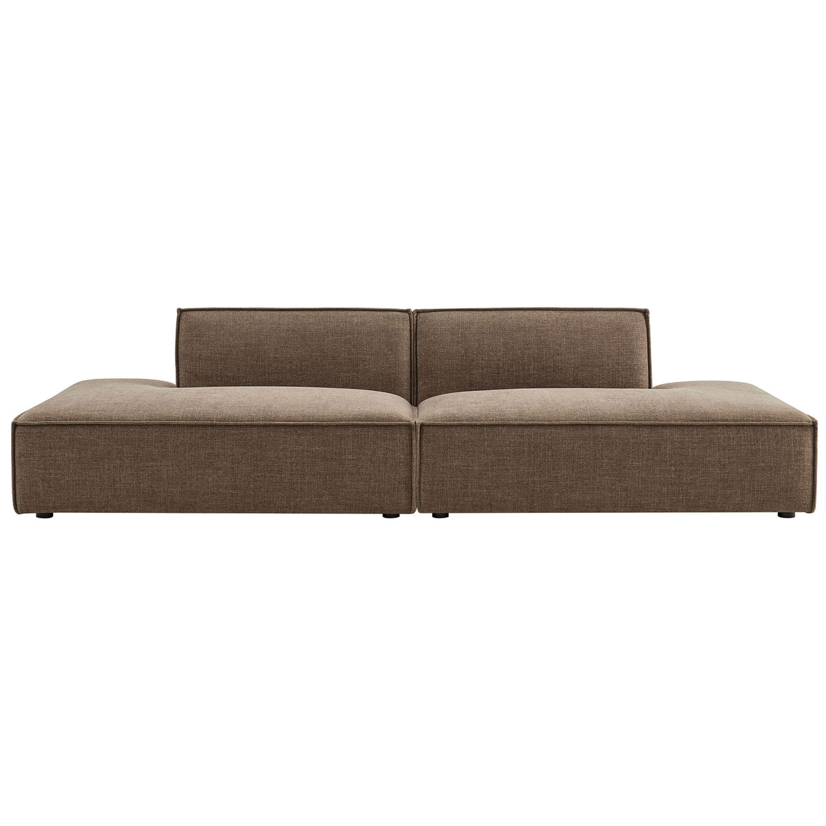 Compact mocha modular loveseat with plush performance fabric cushions for everyday lounging || EEI-7423-MOC || front_studio