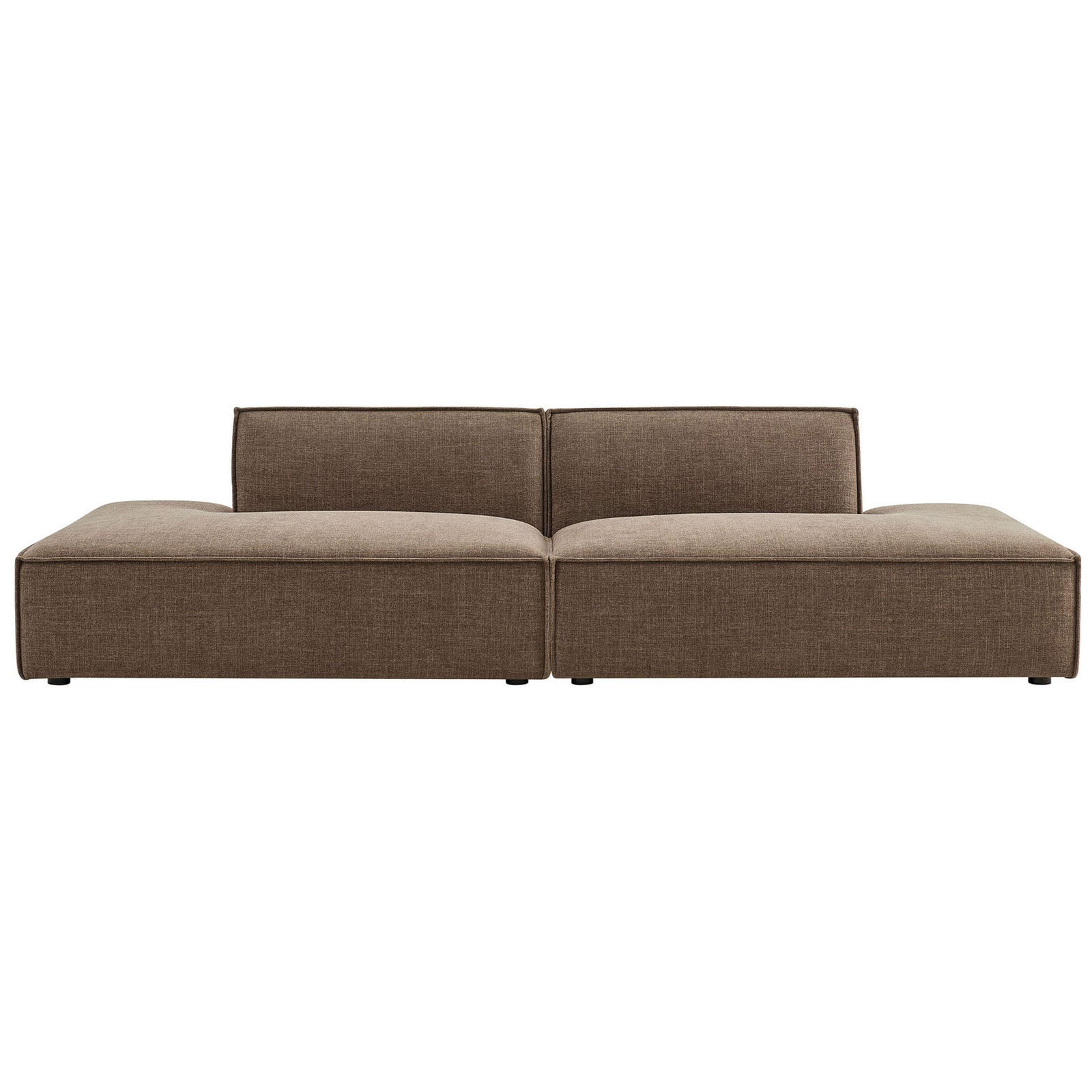 Compact mocha modular loveseat with plush performance fabric cushions for everyday lounging || EEI-7423-MOC || front_studio