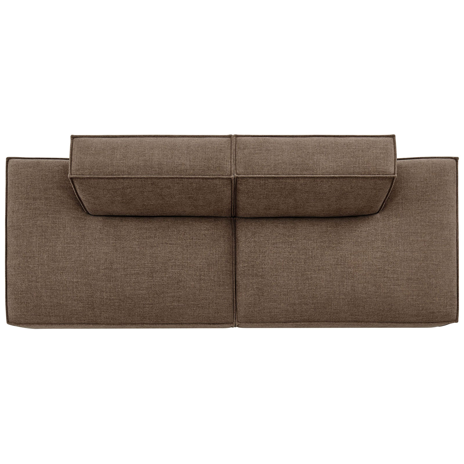 Overhead view of the mocha performance fabric modular loveseat with broad, lounge-ready seats || EEI-7423-MOC || top_studio